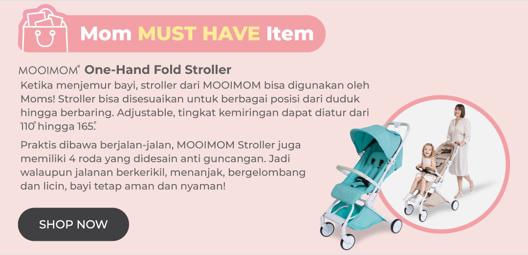 menjemur bayi mooimom mamapedia stroller one-hand fold stroller