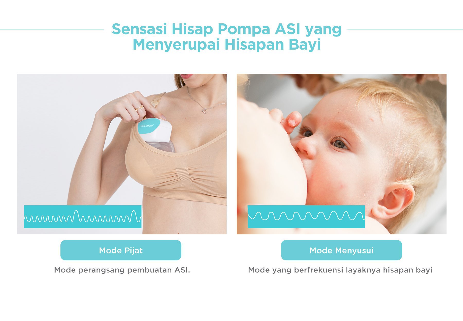 MOOIMOM Breastfeeding Duo A: Wireless Electric Breast Pump & Silicone Breast Pump - Pompa ASI Elektrik Wireless M2 description image