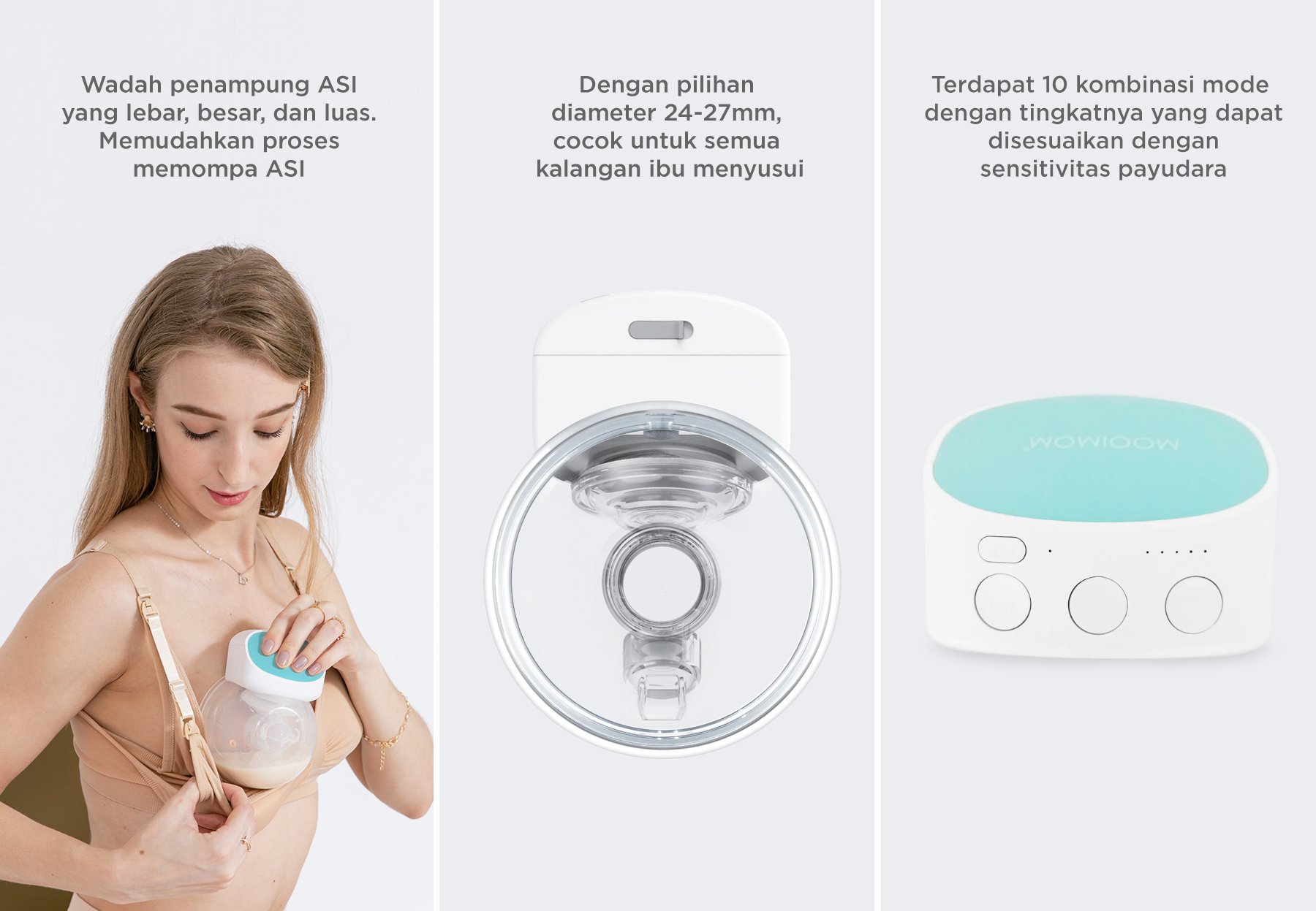 MOOIMOM Breastfeeding Duo A: Wireless Electric Breast Pump & Silicone Breast Pump - Pompa ASI Elektrik Wireless M2 description image