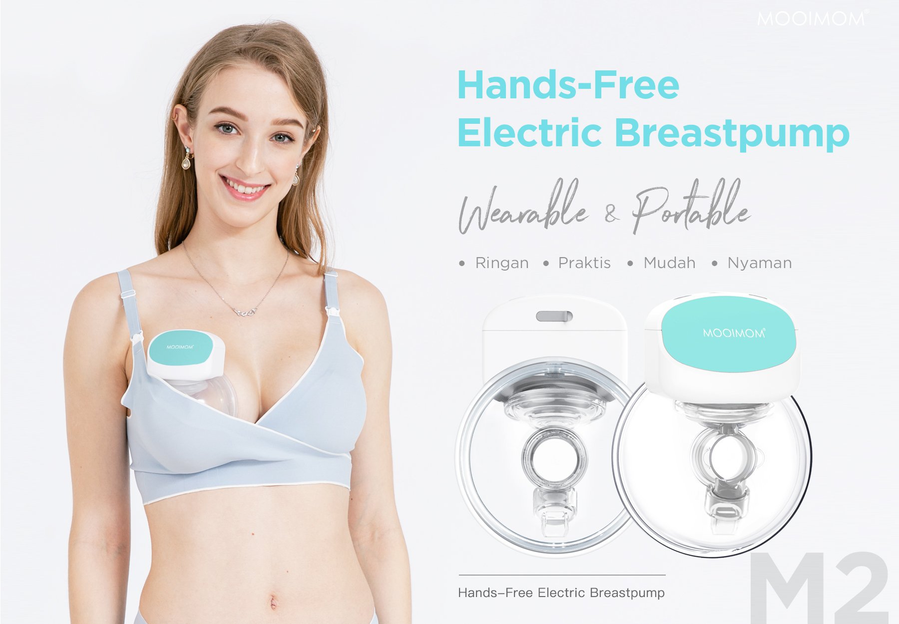 MOOIMOM Breastfeeding Duo A: Wireless Electric Breast Pump & Silicone Breast Pump - Pompa ASI Elektrik Wireless M2 description image