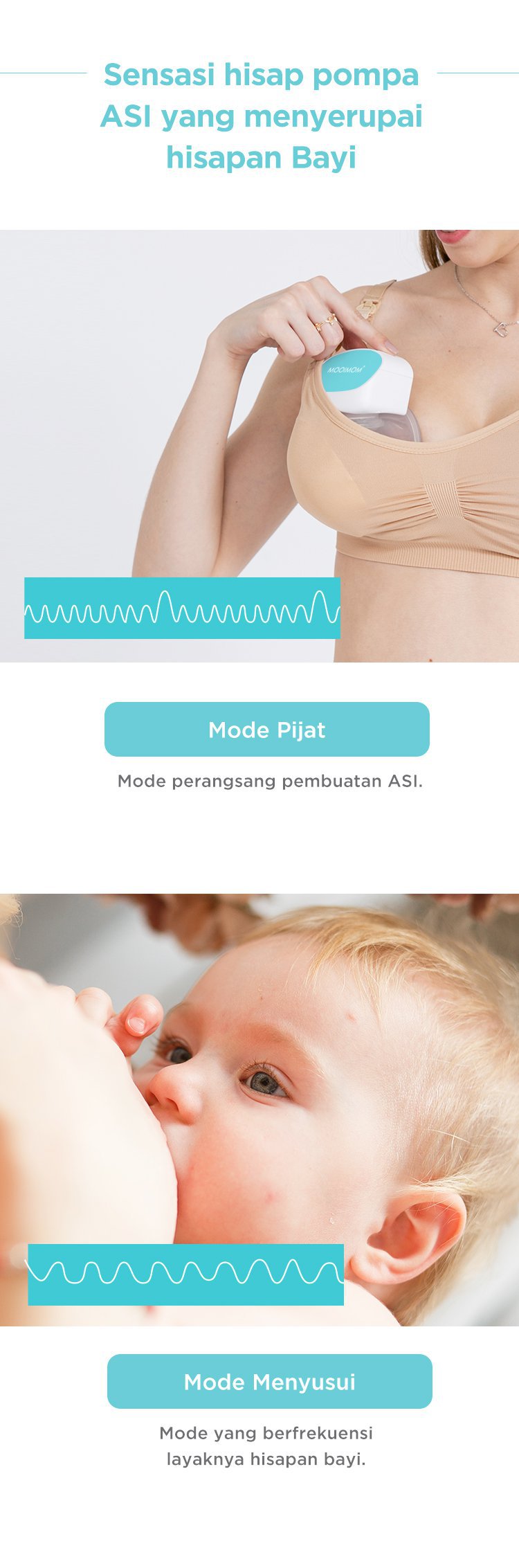 MOOIMOM Breastfeeding Duo A: Wireless Electric Breast Pump & Silicone Breast Pump - Pompa ASI Elektrik Wireless M2 description image