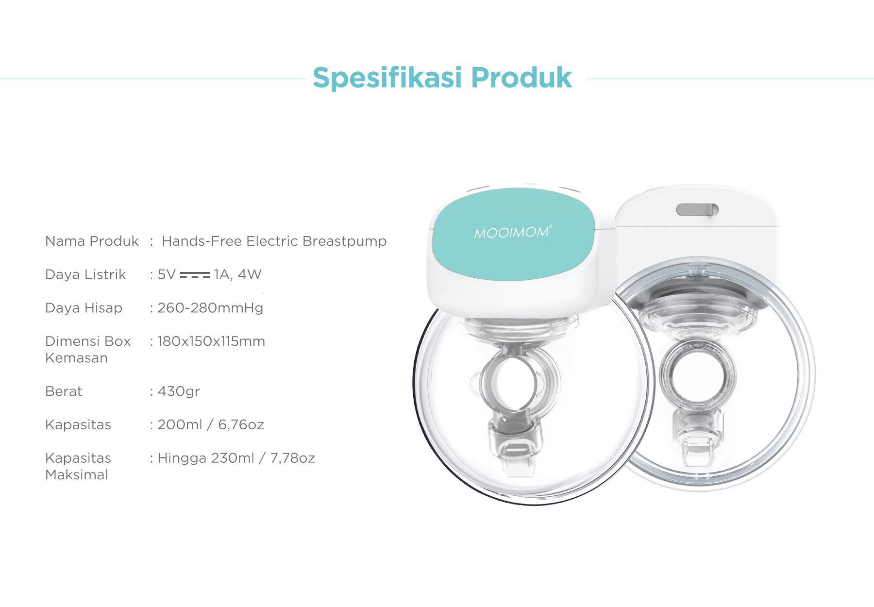 MOOIMOM Hands-Free Electric Breast Pump - Pompa ASI Elektrik Wireless M2 description image