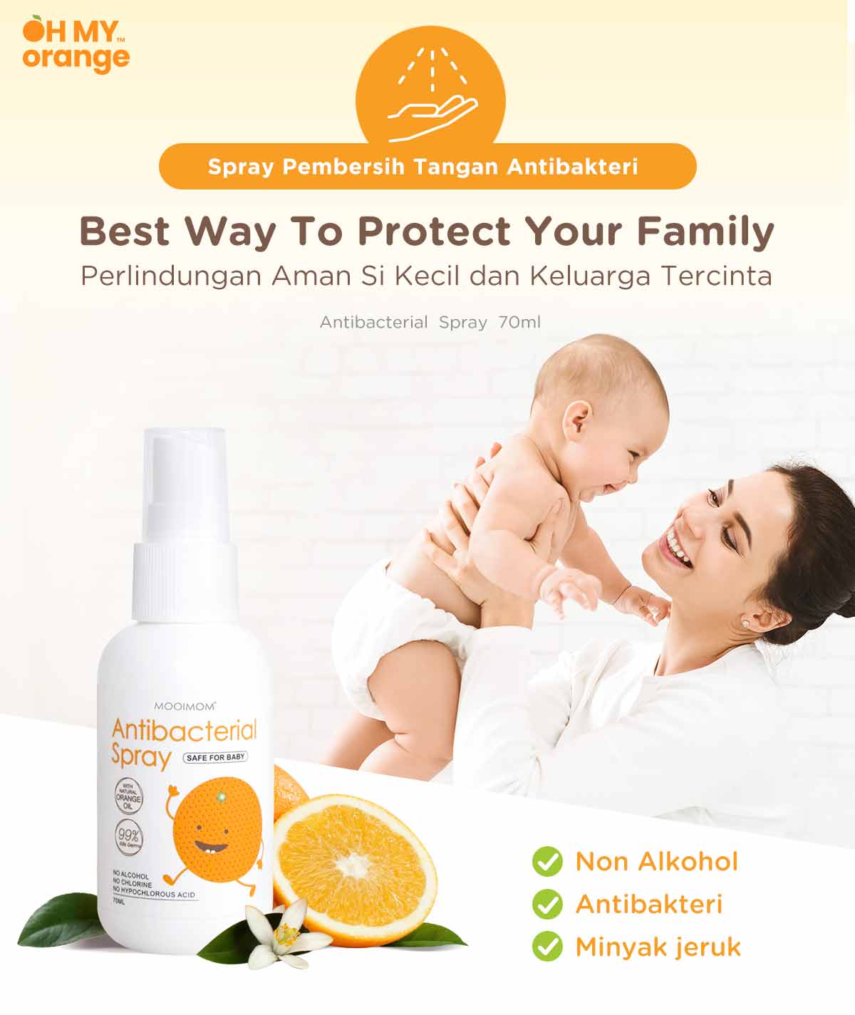 Oh My Orange Antibacterial Spray - Pembersih Tangan Anak description image