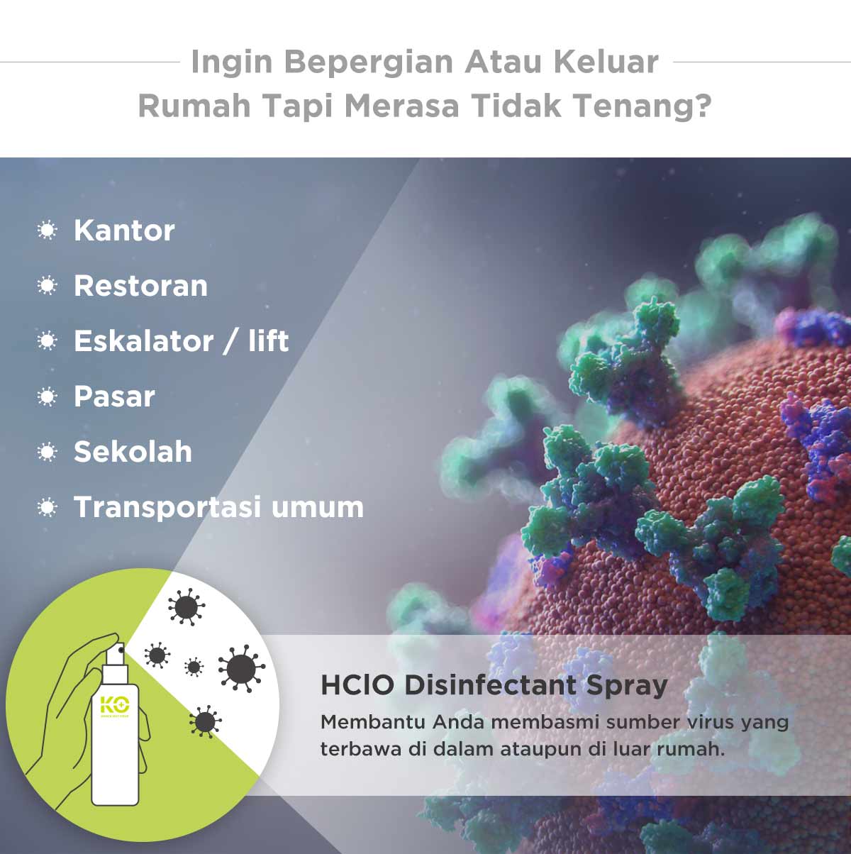 KO+ HClO Disinfectant Spray - Spray Antibakteri description image