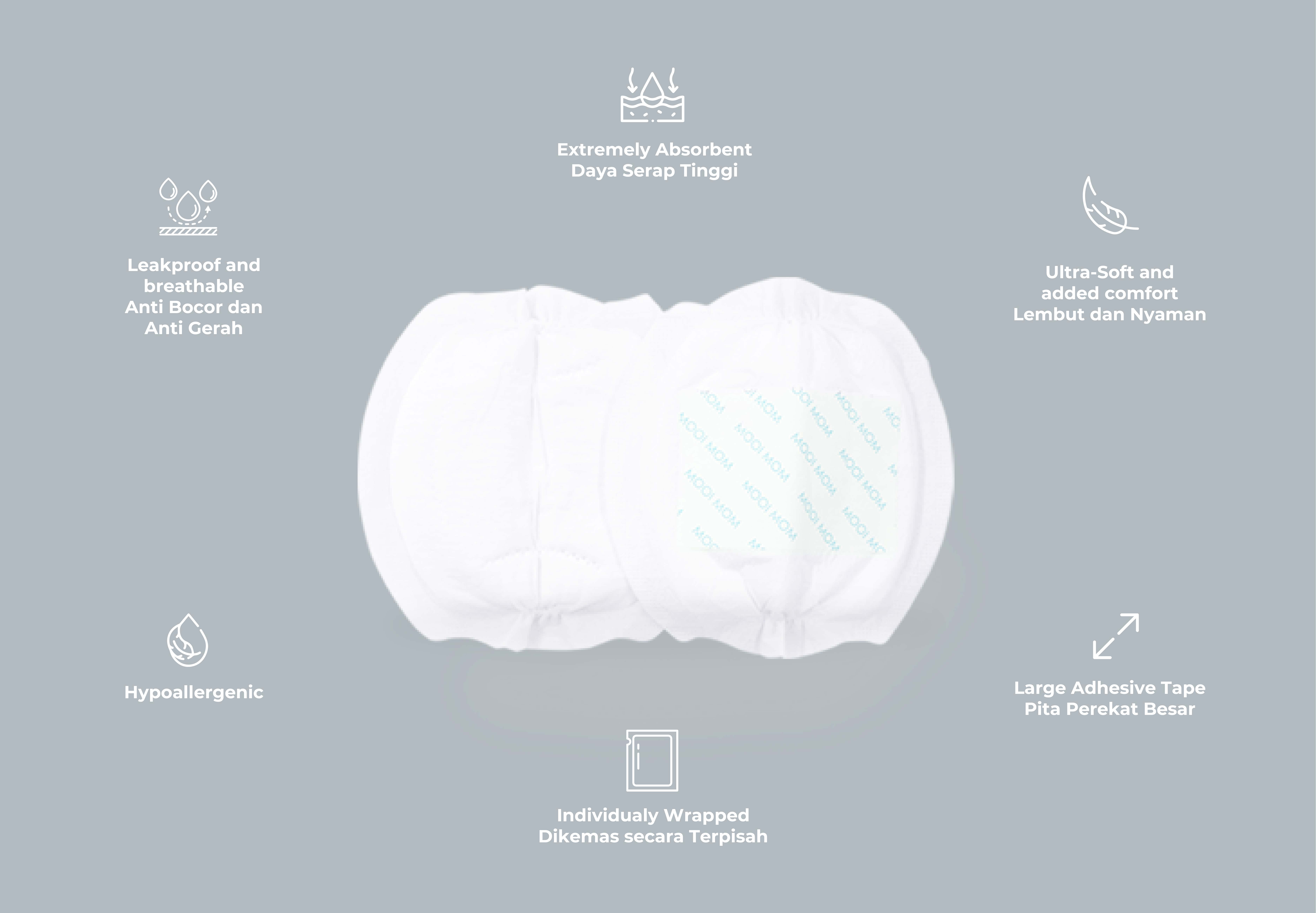 MOOIMOM Disposable Breast Pads (30pcs) - Penyerap ASI Sekali Pakai description image