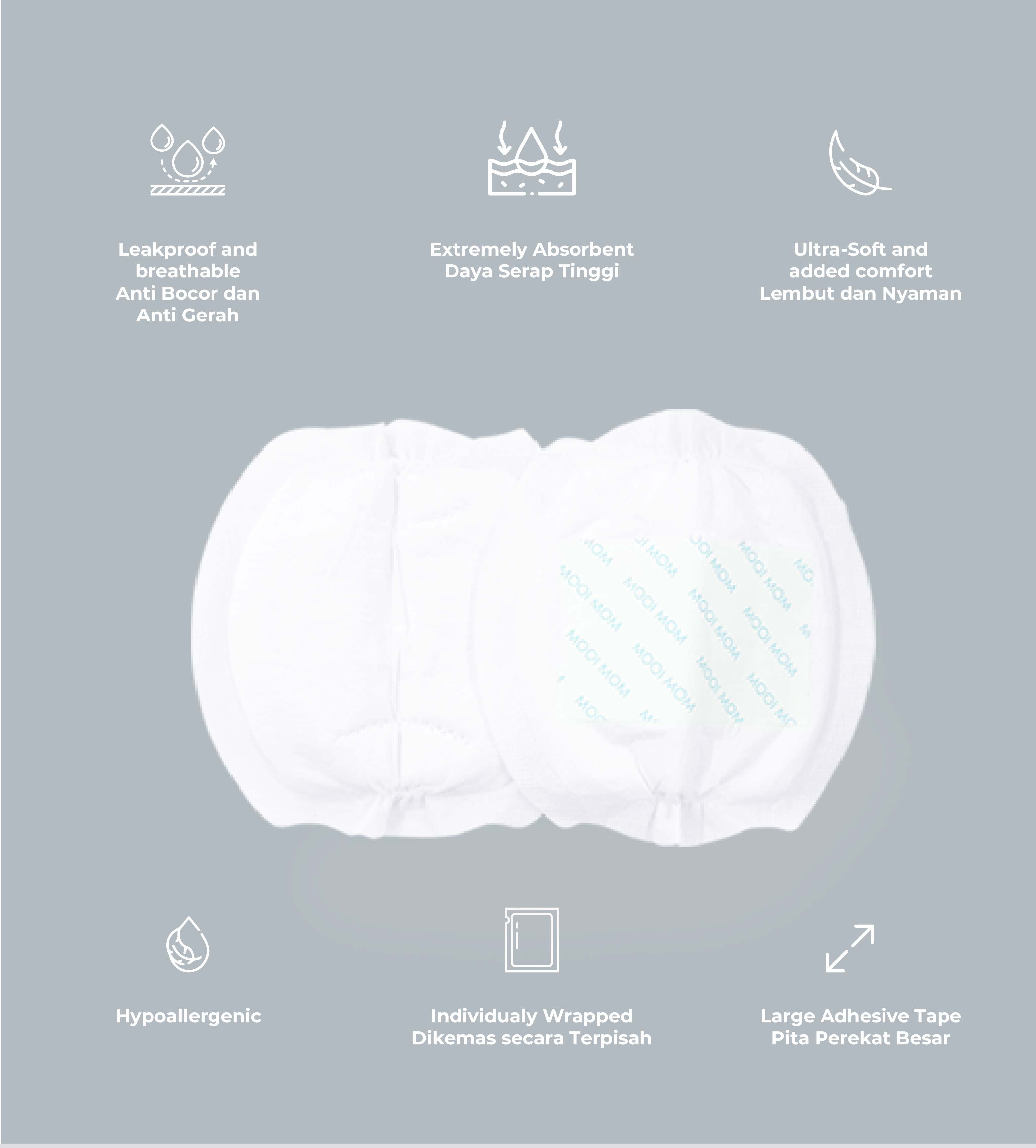 MOOIMOM Disposable Breast Pads (30pcs) - Penyerap ASI Sekali Pakai description image