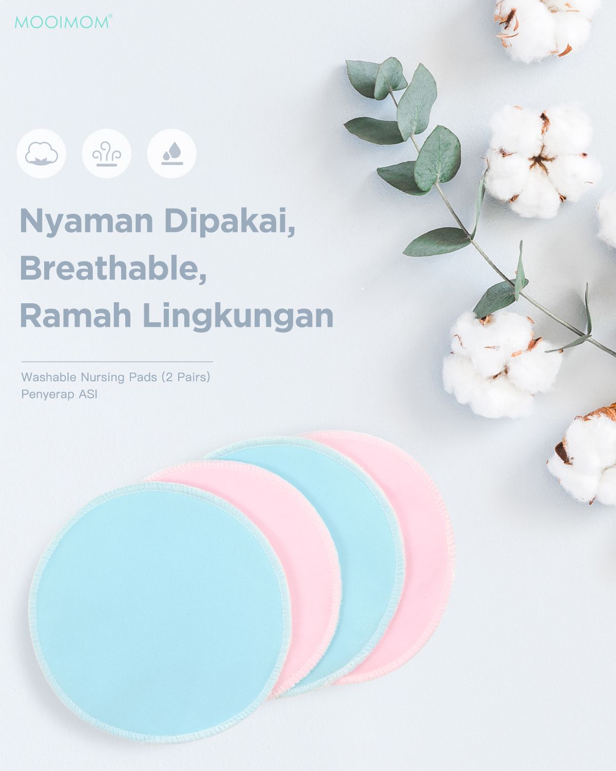 MOOIMOM Washable Nursing Pads (2 Pairs) - Penyerap ASI description image