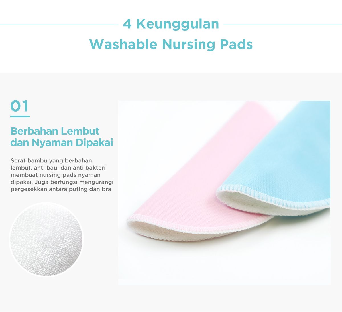 MOOIMOM Washable Nursing Pads (2 Pairs) - Penyerap ASI description image