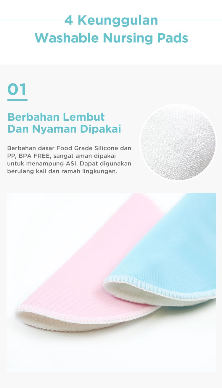 MOOIMOM Washable Nursing Pads (2 Pairs) - Penyerap ASI description image