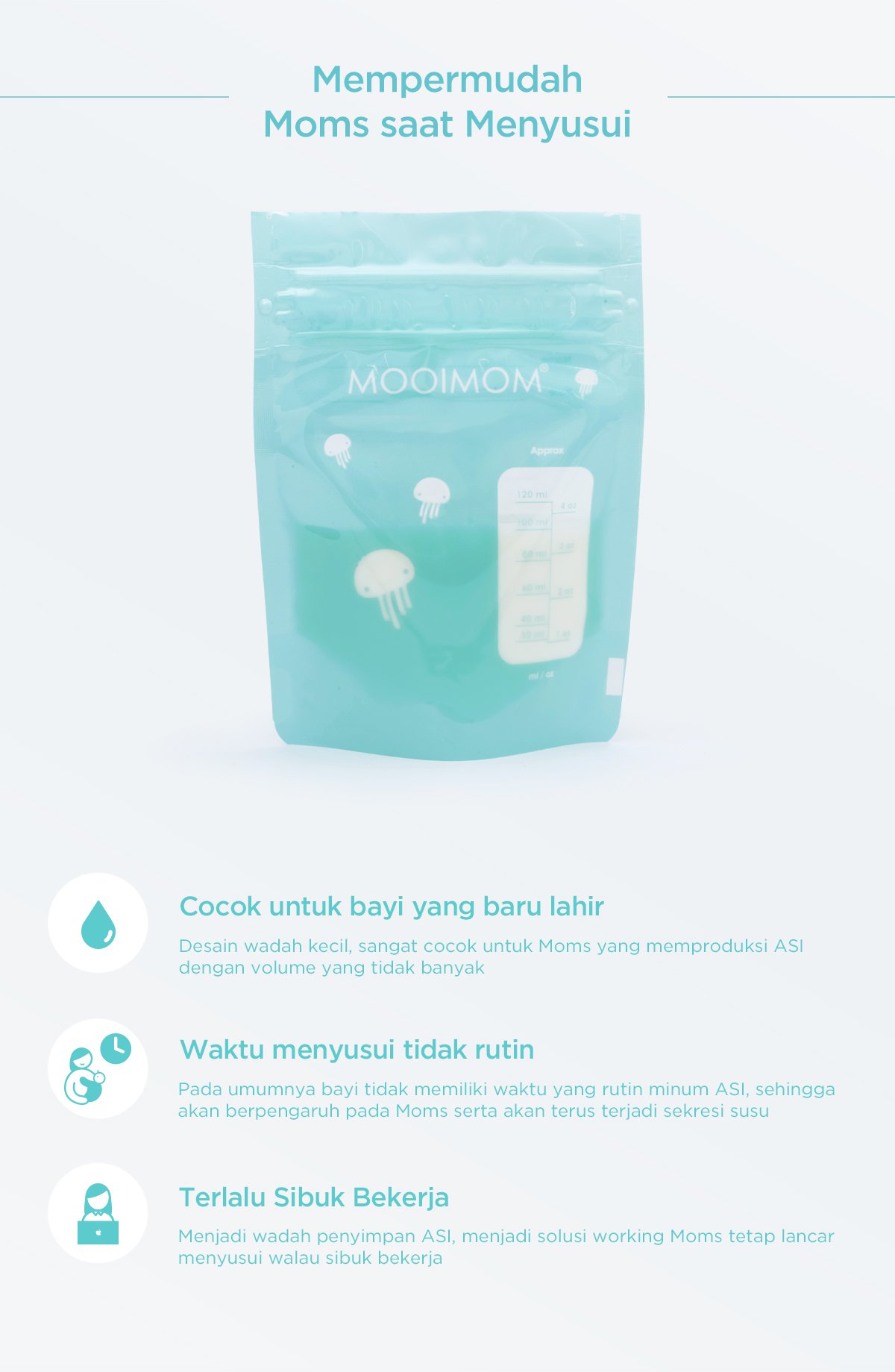 MOOIMOM Breastmilk Storage Bags 120ml (120pcs) - Kantong ASI (120 Pcs) description image