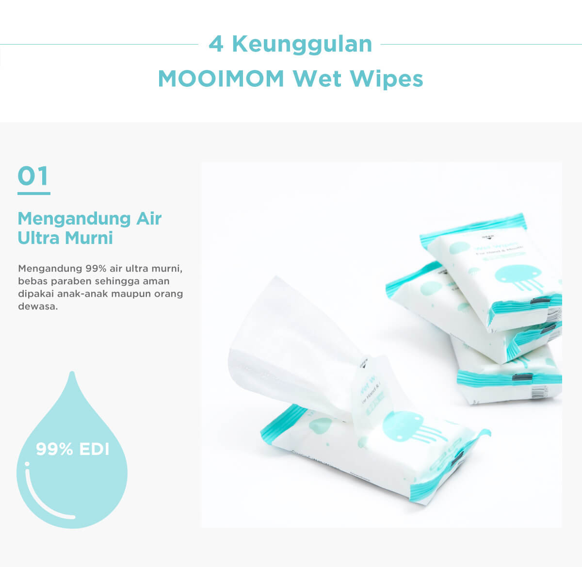 MOOIMOM Edi Pure Water Wet Wipes (8 Pack) - Tisu Basah description image