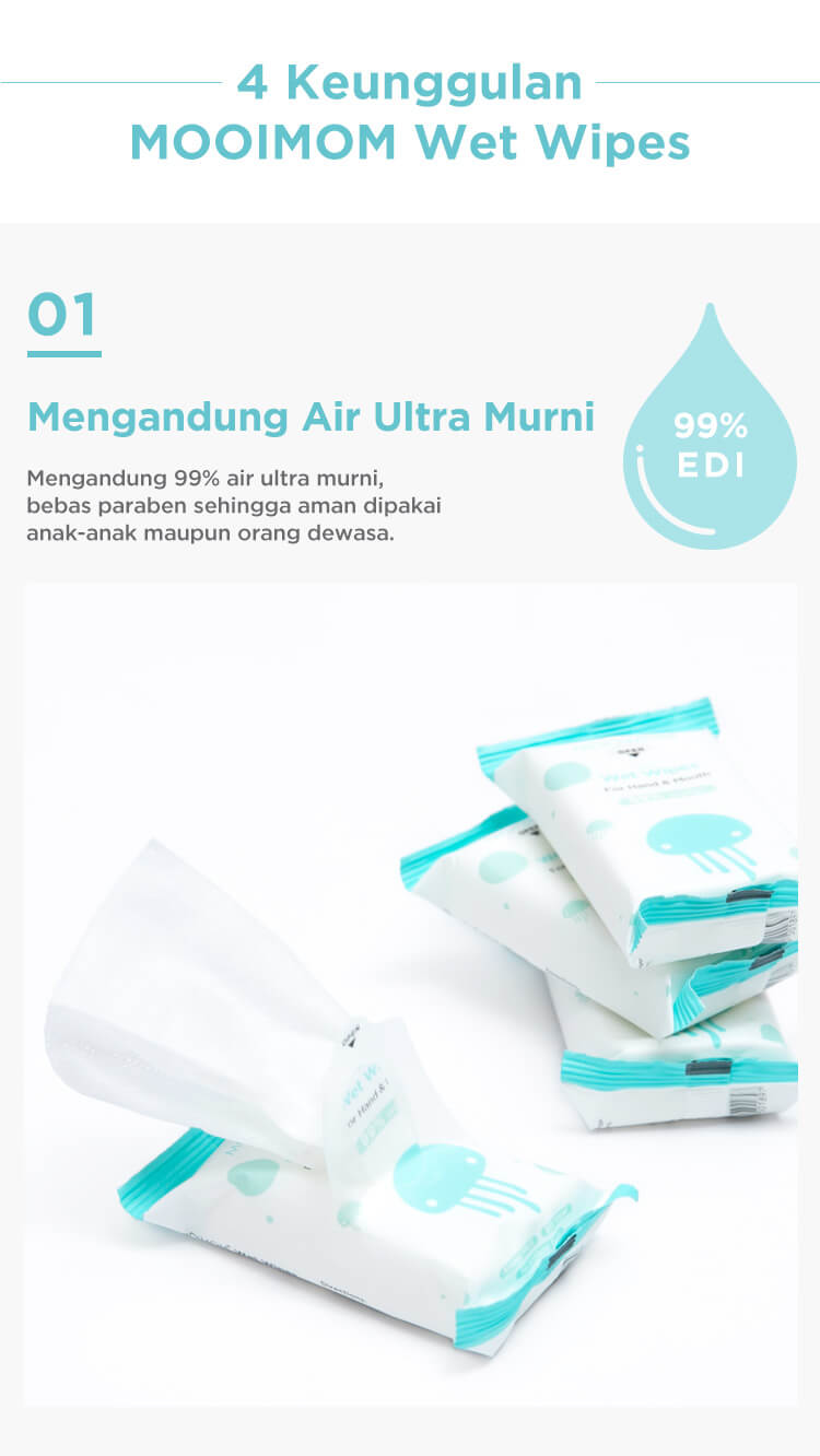 MOOIMOM Edi Pure Water Wet Wipes (8 Pack) - Tisu Basah description image