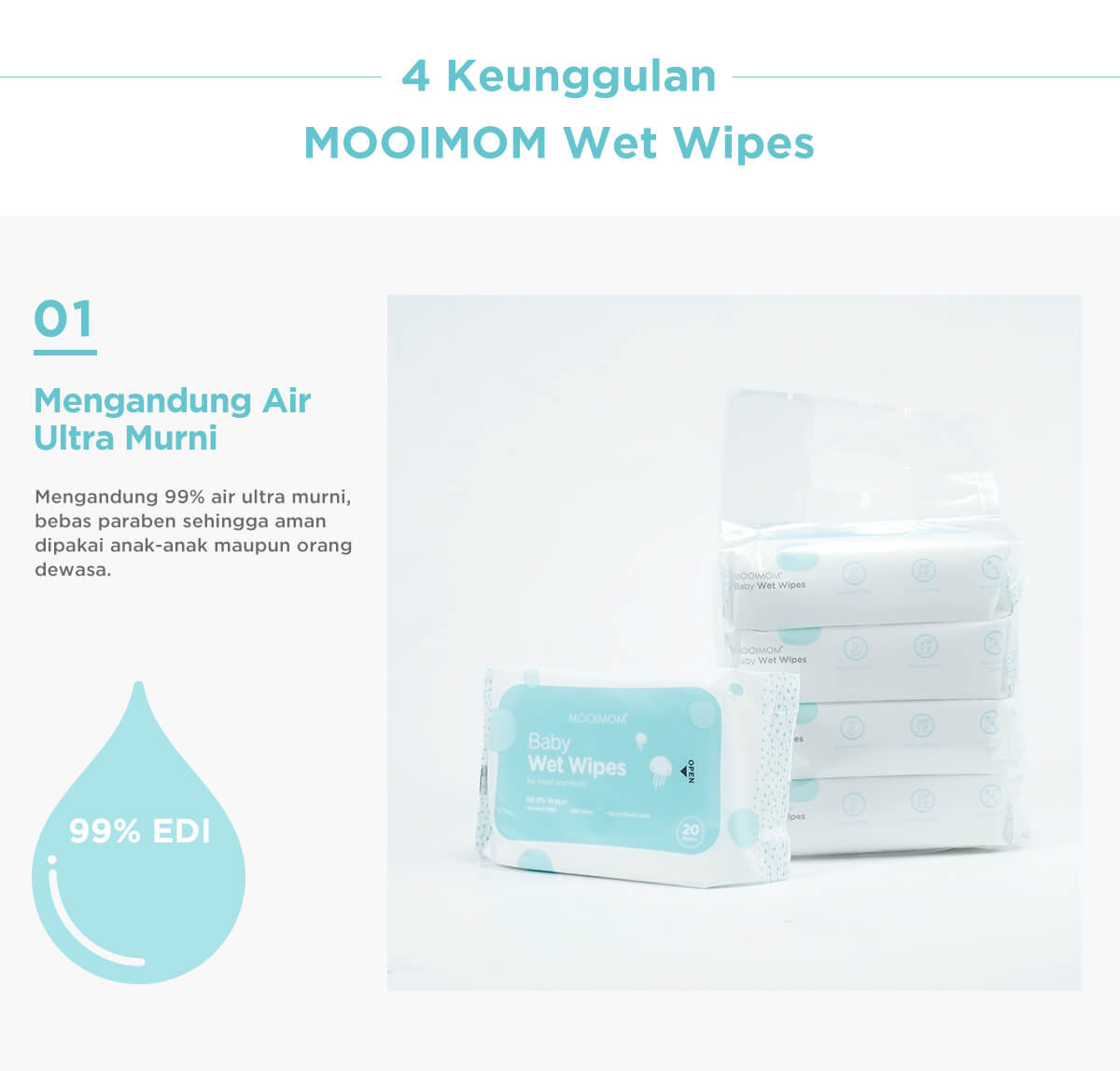 MOOIMOM Edi Pure Water Wet Wipes @100 Wipes - Tisu Basah (100 Lembar) description image