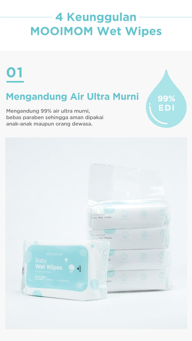 MOOIMOM Edi Pure Water Wet Wipes @100 Wipes - Tisu Basah (100 Lembar) description image