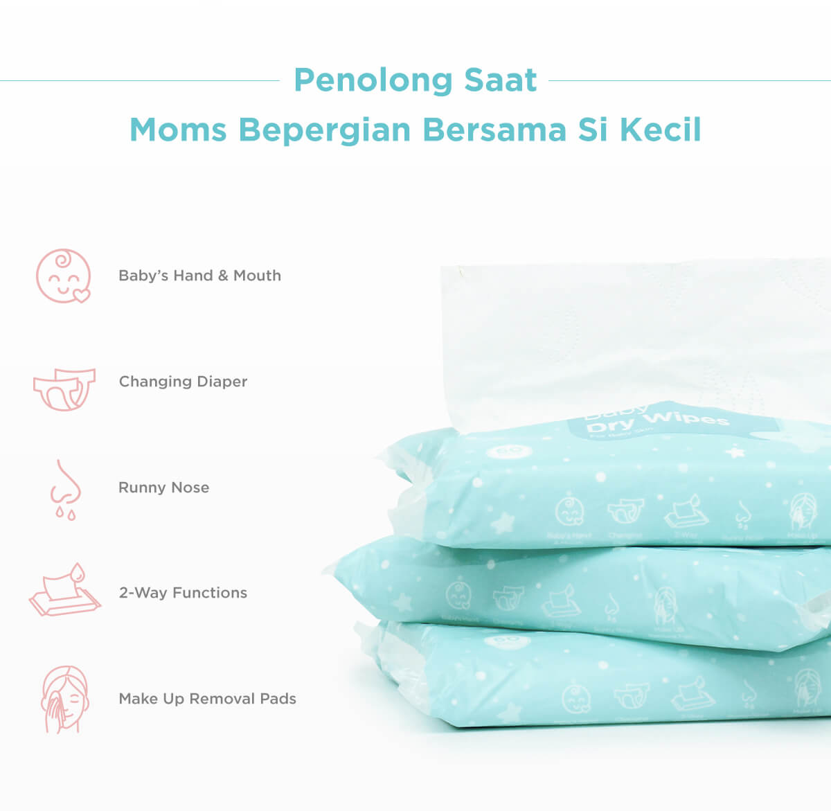 MOOIMOM Baby Dry Wipes Pack @300 Wipes - Tisu Kering description image