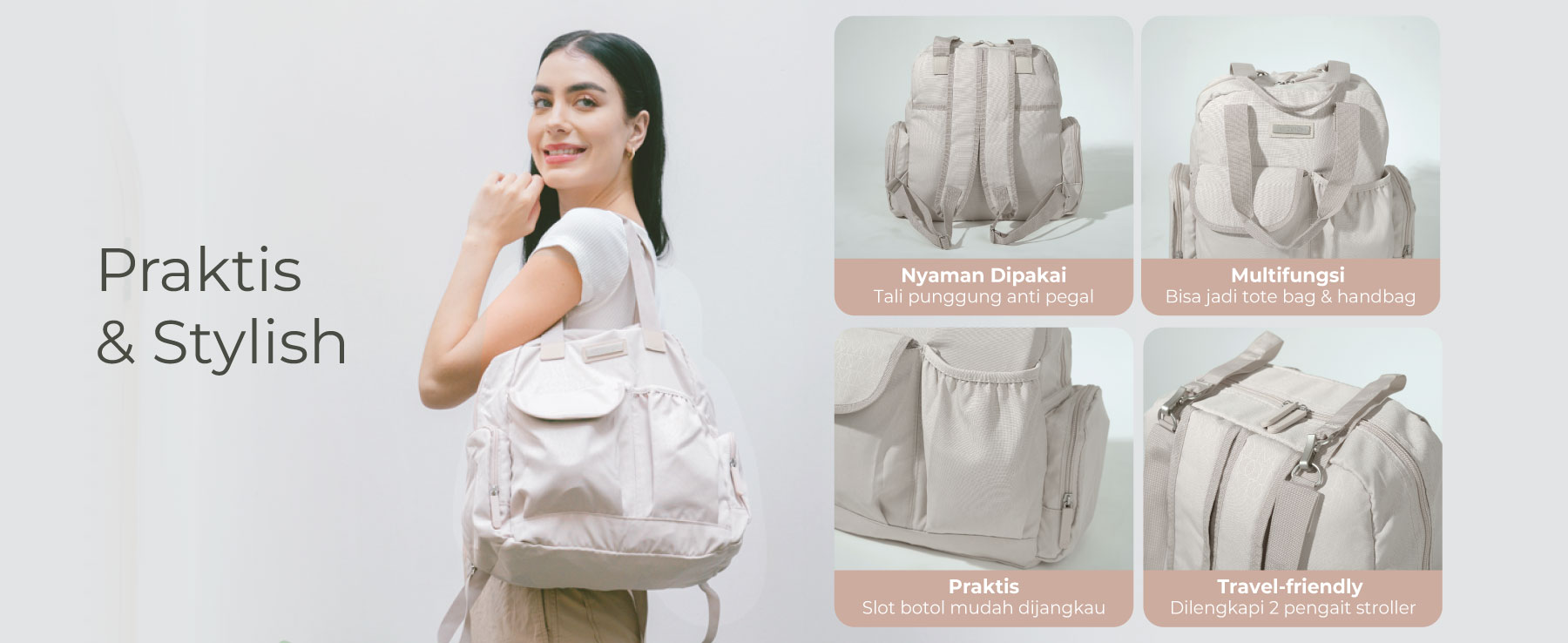 MOOIMOM 2-Ways Diaper Bag - Tas Perlengkapan Bayi description image
