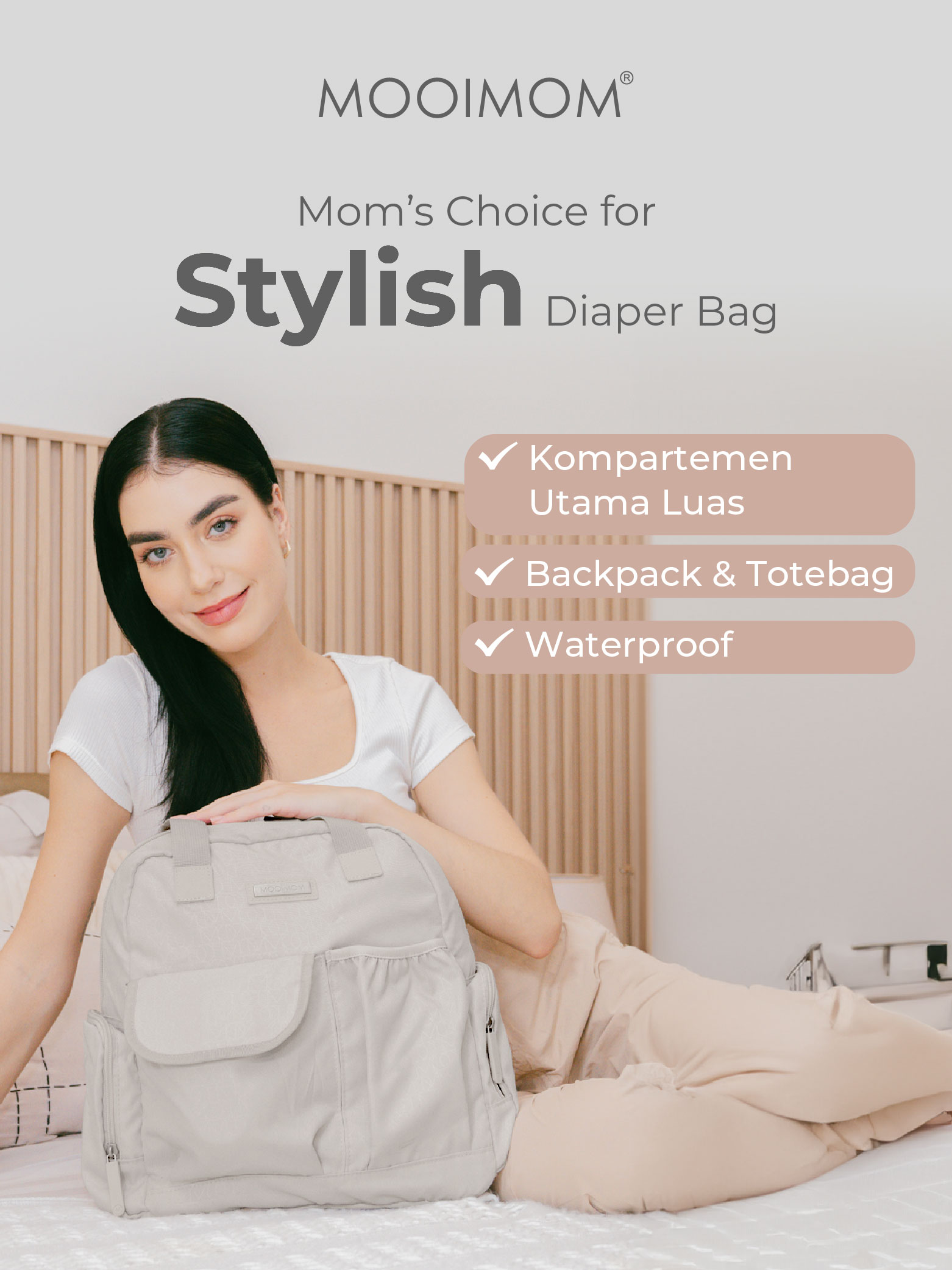 MOOIMOM 2-Ways Diaper Bag - Tas Perlengkapan Bayi description image