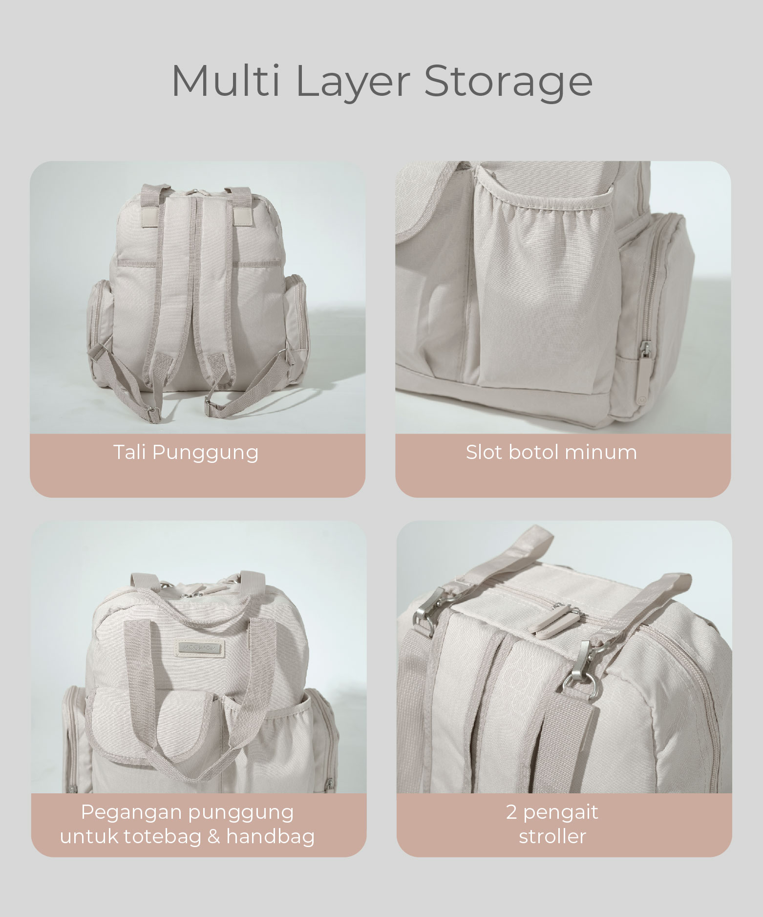 MOOIMOM 2-Ways Diaper Bag - Tas Perlengkapan Bayi description image