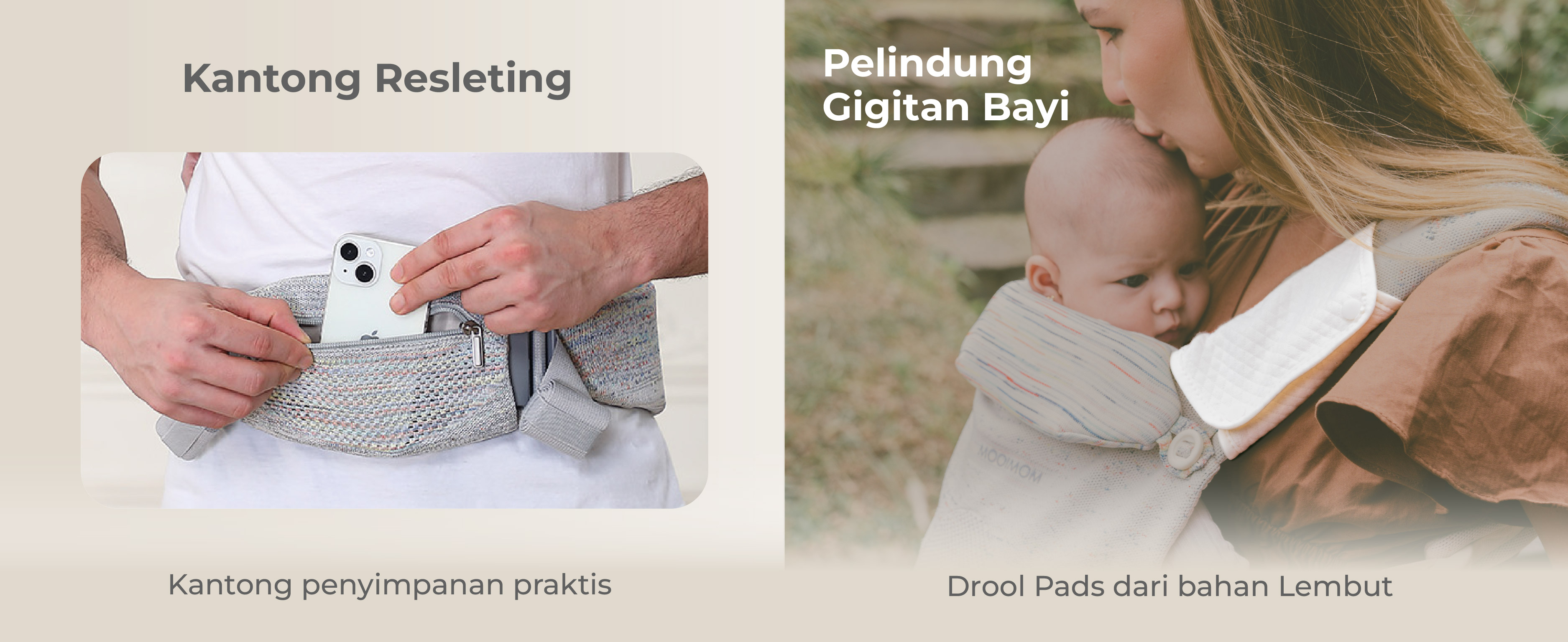 MOOIMOM Carry & Cuddle Set A: Airyknit Baby Carrier White Vanilla with Fluffy Doll description image