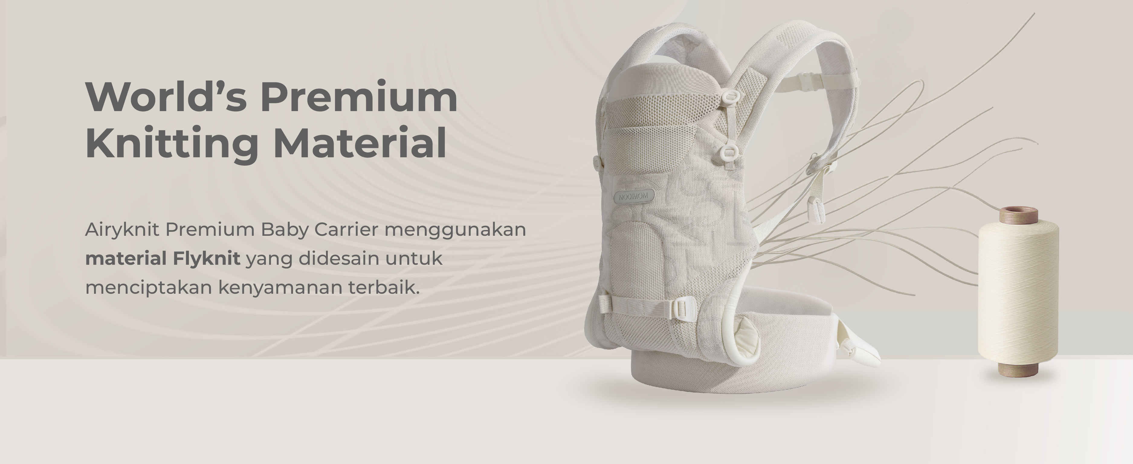 MOOIMOM Carry & Cuddle Set A: Airyknit Baby Carrier White Vanilla with Fluffy Doll description image