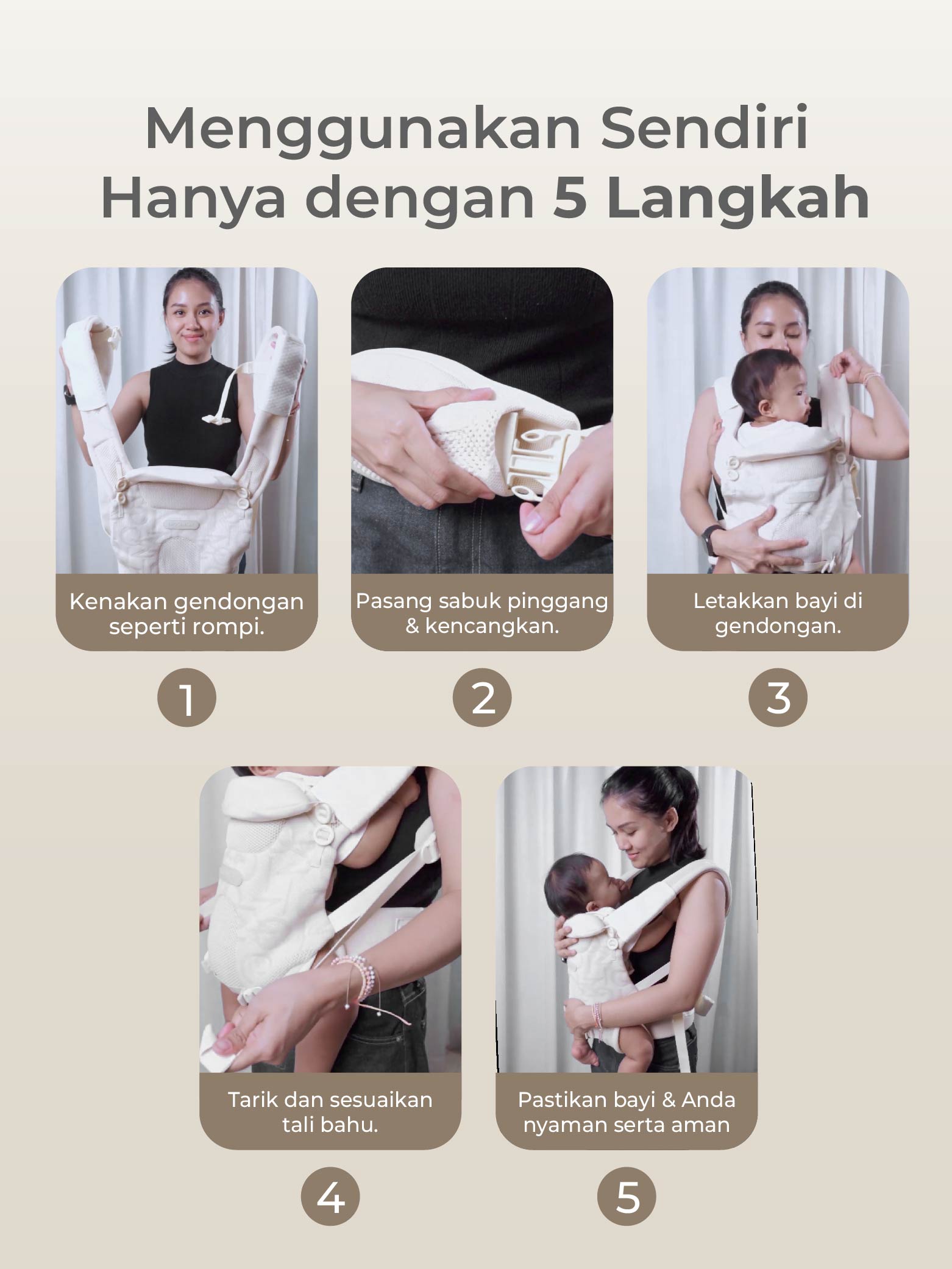 MOOIMOM Carry & Cuddle Set A: Airyknit Baby Carrier White Vanilla with Fluffy Doll description image