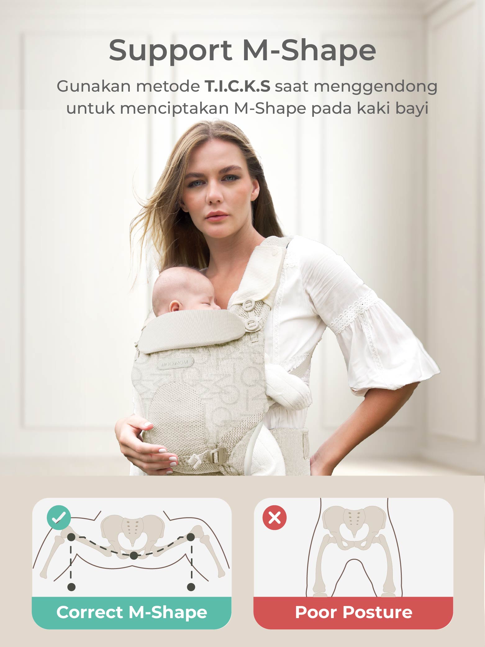 MOOIMOM Carry & Cuddle Set A: Airyknit Baby Carrier White Vanilla with Fluffy Doll description image