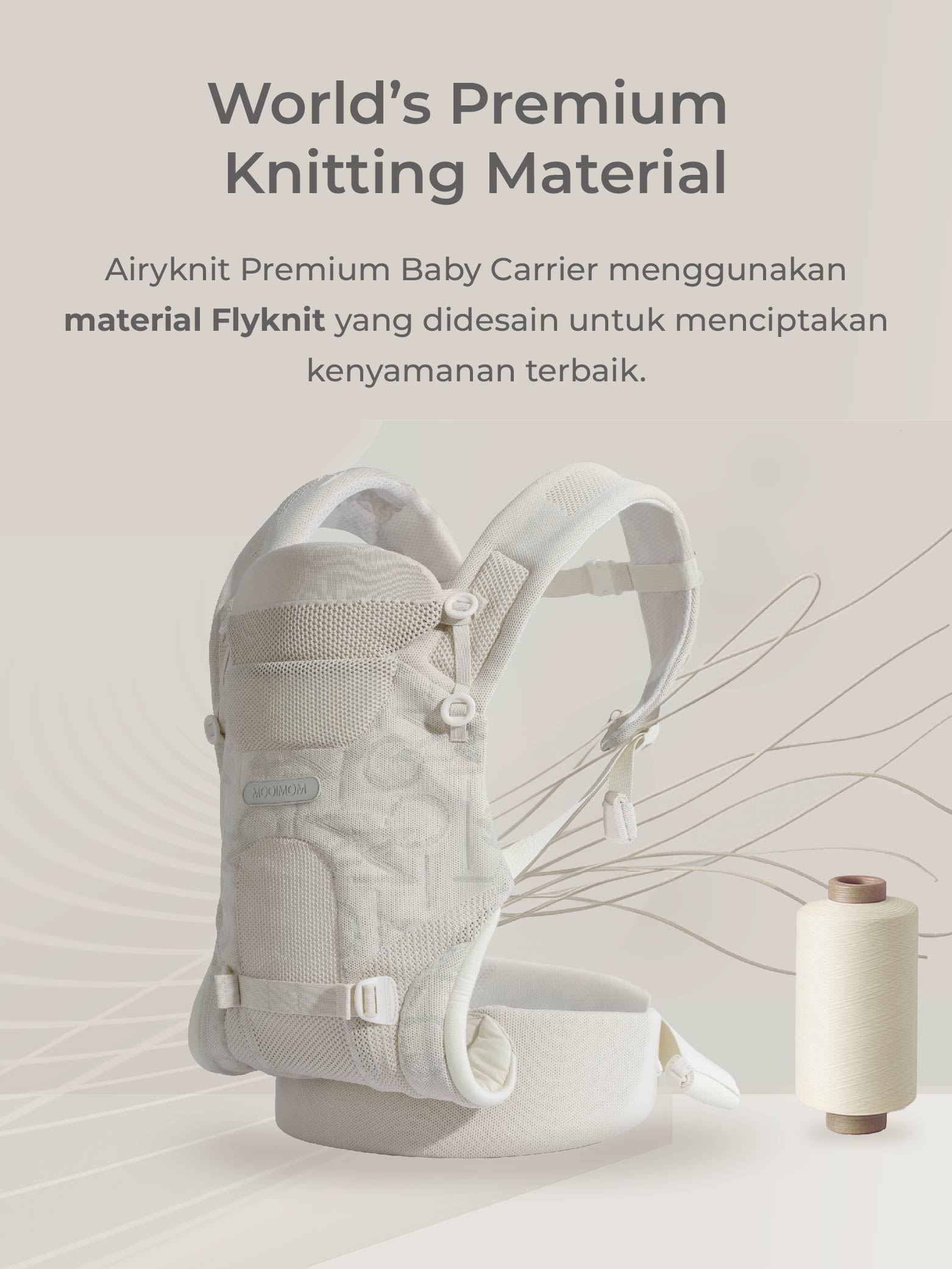 MOOIMOM Carry & Cuddle Set A: Airyknit Baby Carrier White Vanilla with Fluffy Doll description image