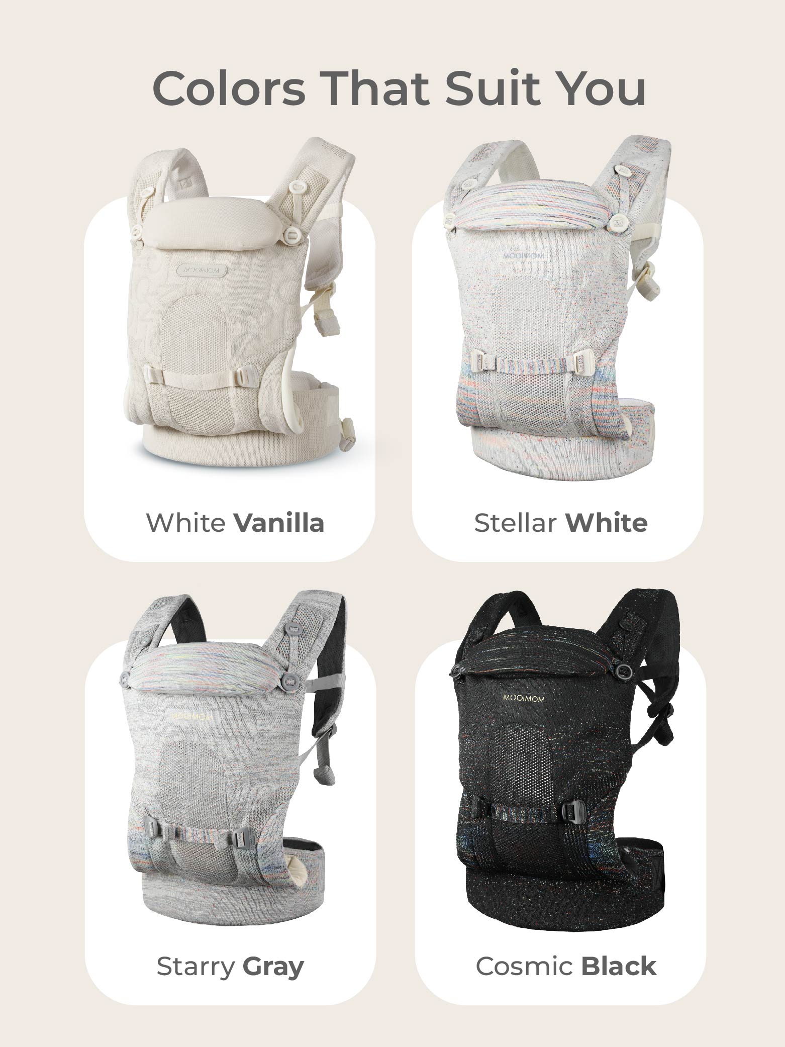 MOOIMOM Carry & Cuddle Set A: Airyknit Baby Carrier White Vanilla with Fluffy Doll description image