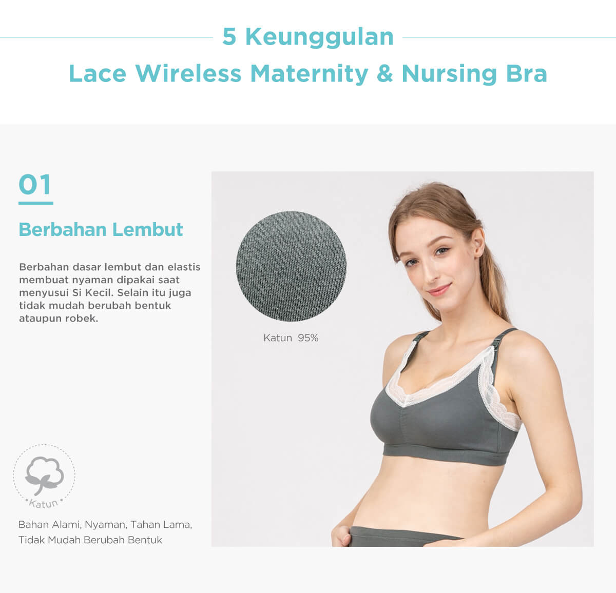 MOOIMOM Lace Wireless Maternity & Nursing Bra - Bra Hamil & Menyusui description image