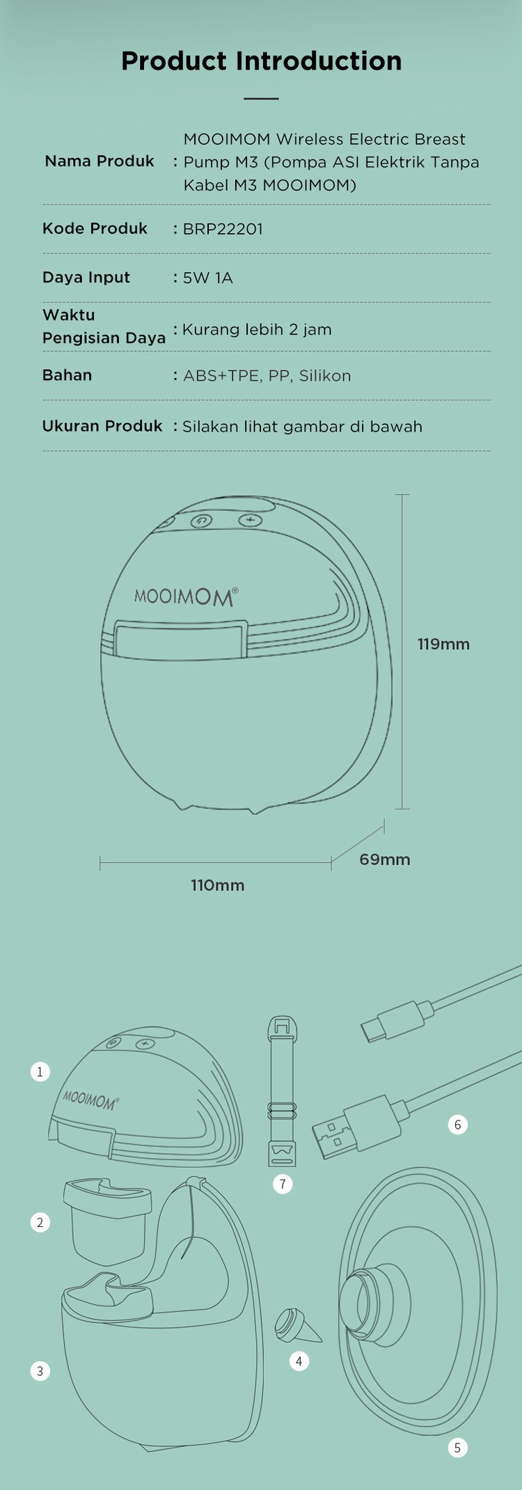 MOOIMOM Working Mom Kit Basic Special M3 - Pompa ASI Elektrik Wireless M3 description image