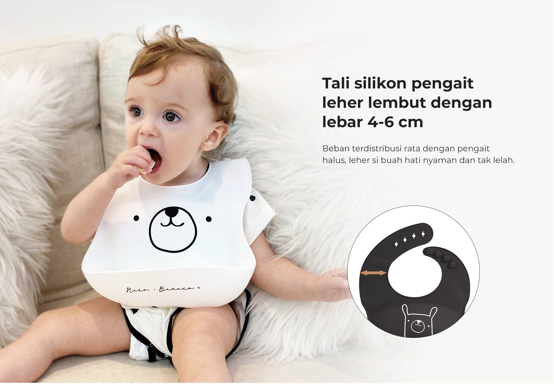 Nero Bianco Silicone BIB - Celemek Bayi description image