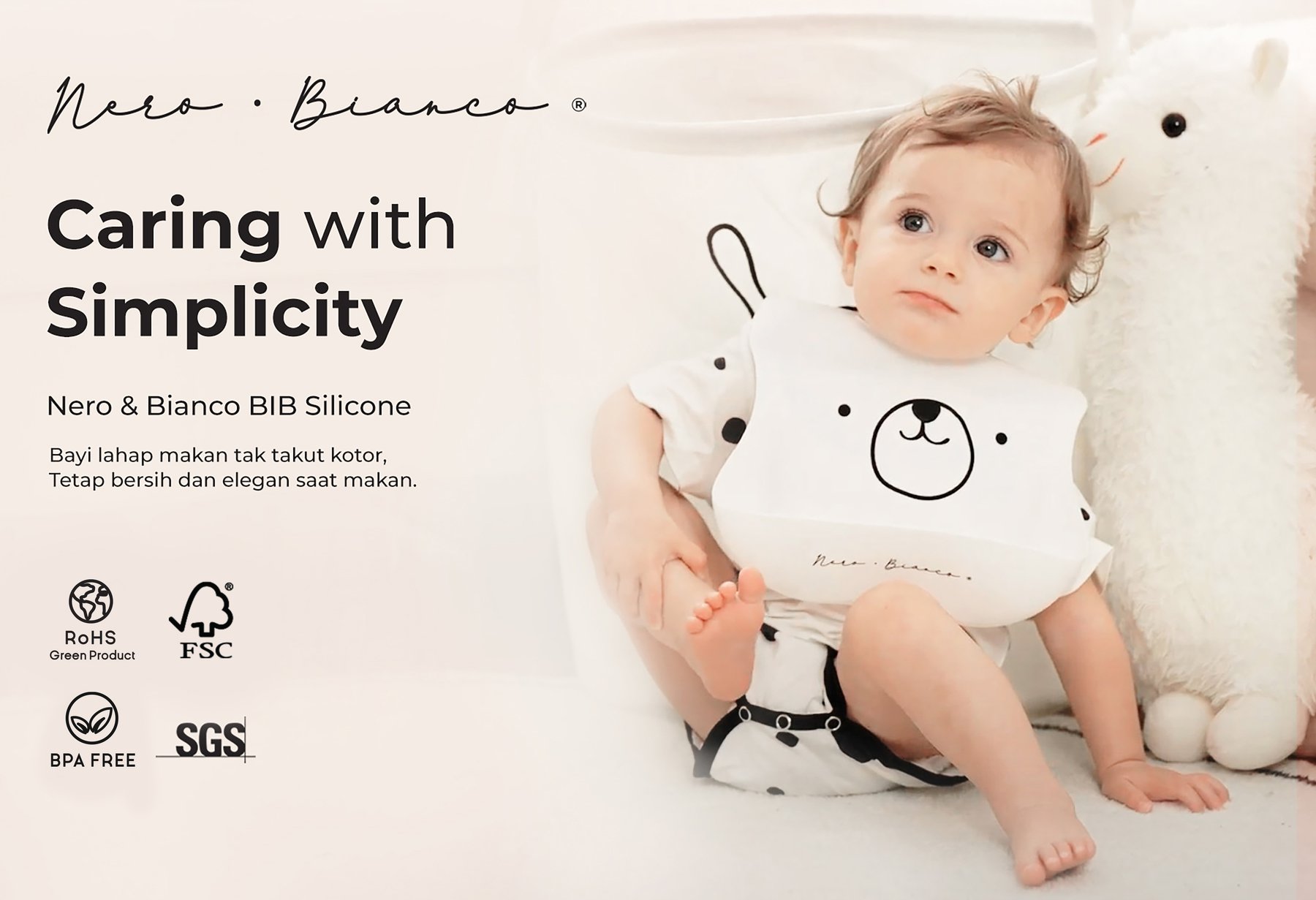 Nero Bianco Silicone BIB - Celemek Bayi description image