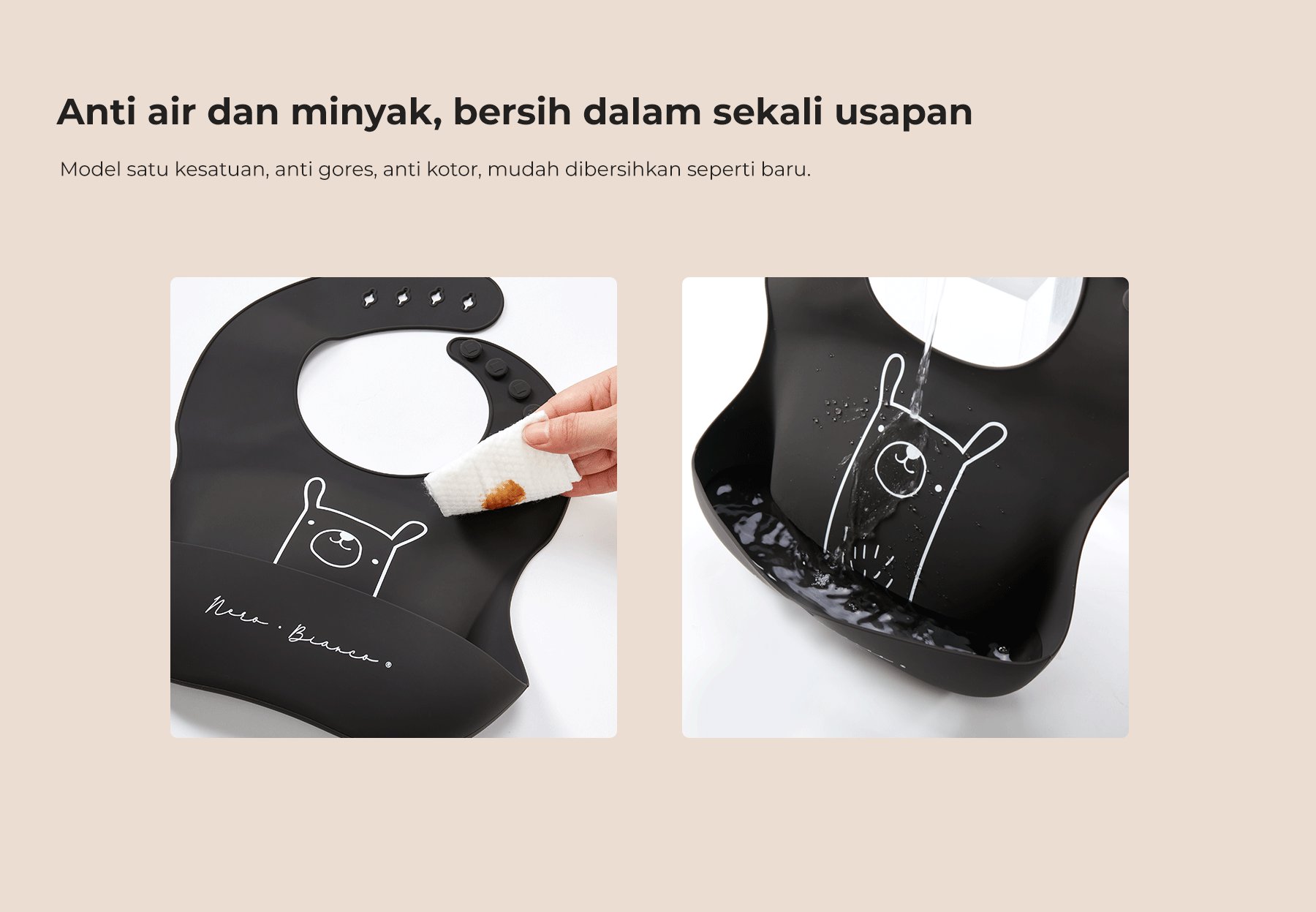 Nero Bianco Silicone BIB - Celemek Bayi description image