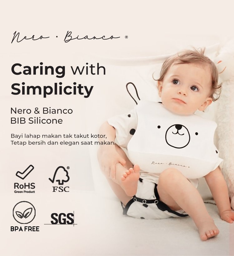 Nero Bianco Silicone BIB - Celemek Bayi description image