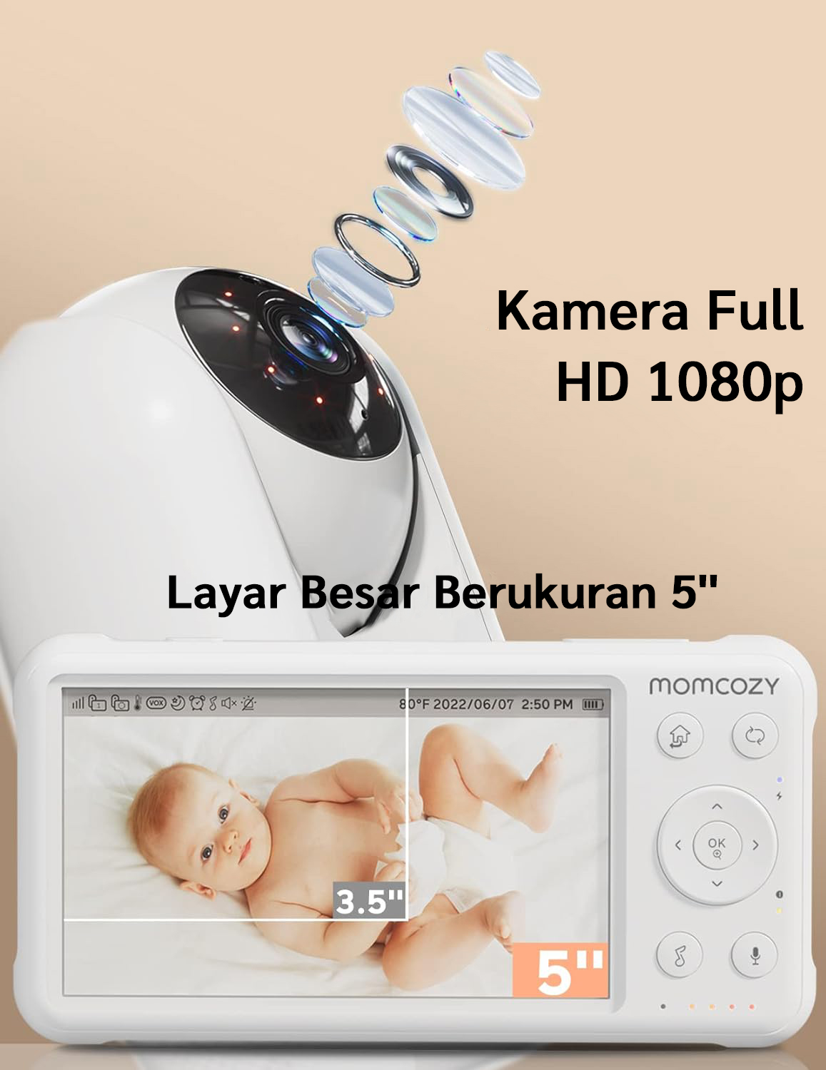 Momcozy Video Baby Monitor, 1080P 5" HD description image