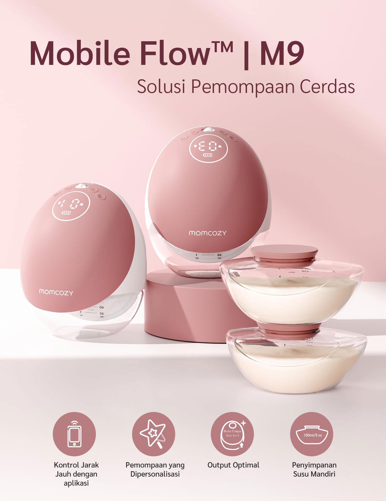 Momcozy Mobile Flow™ M9 Hands-Free Breast Pump (Red) description image