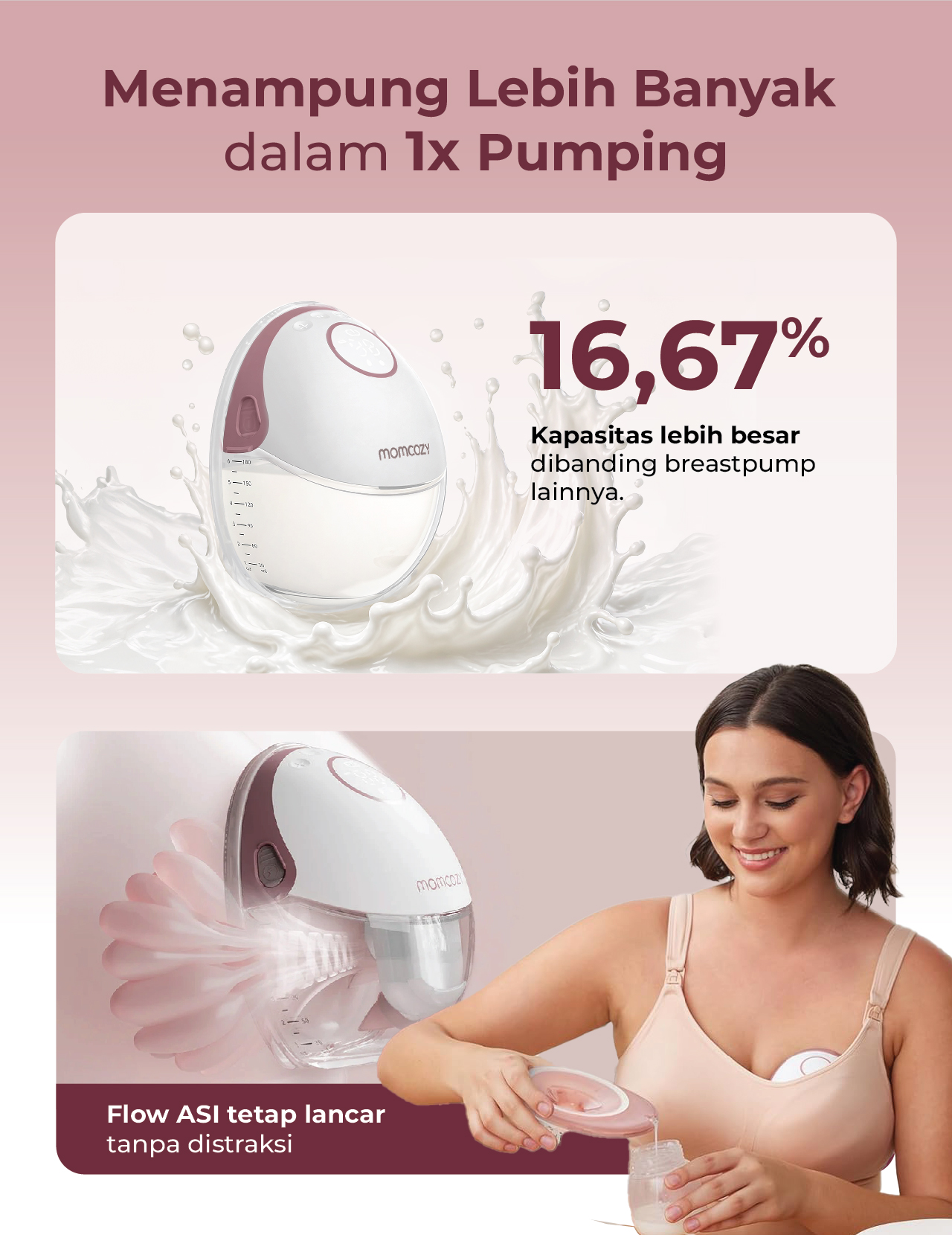 Momcozy Mobile Style™ M6 2pcs Hands-free Slim Breast Pump (Red) description image
