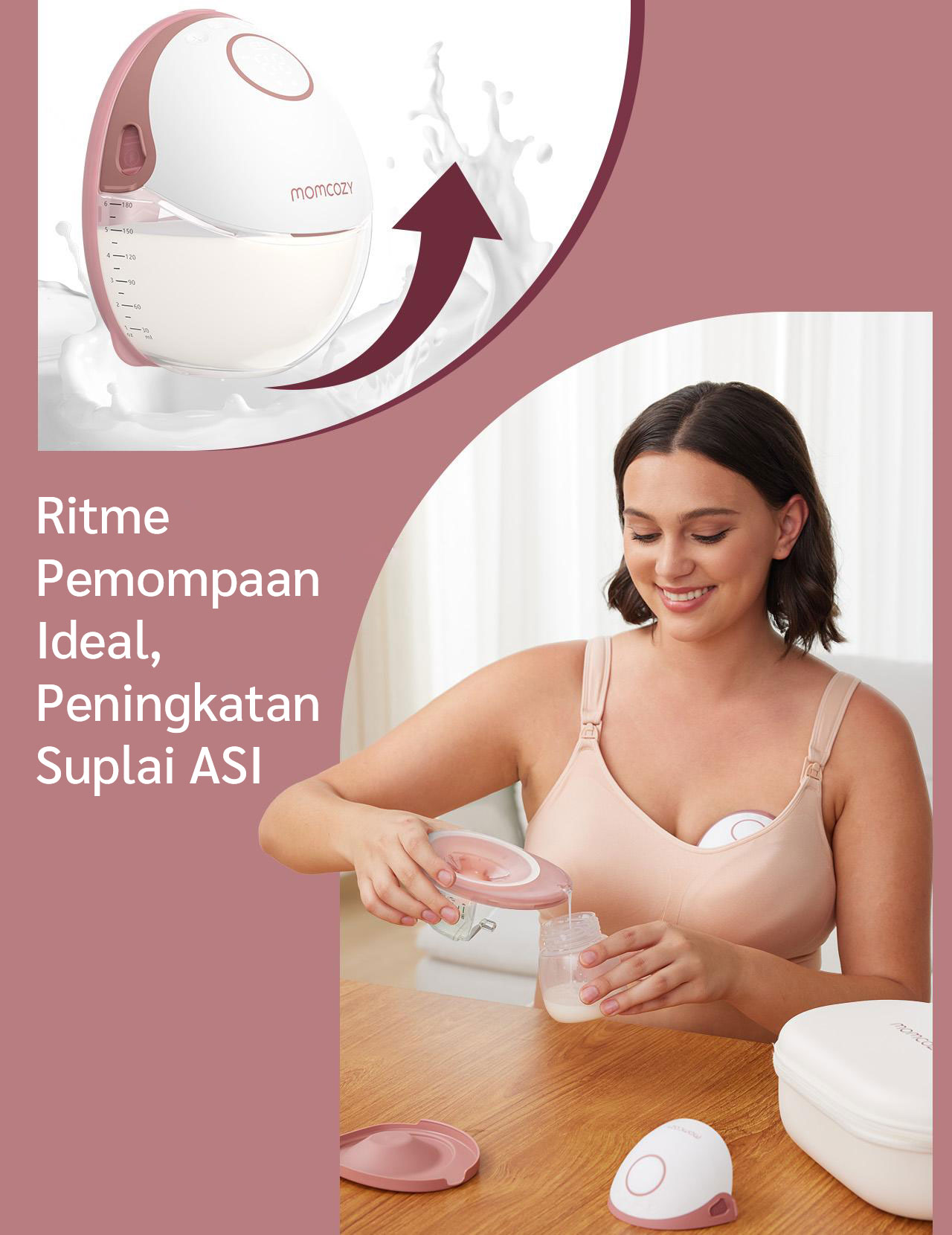 Momcozy Mobile Style™ M6 2pcs Hands-free Slim Breast Pump (Red) description image