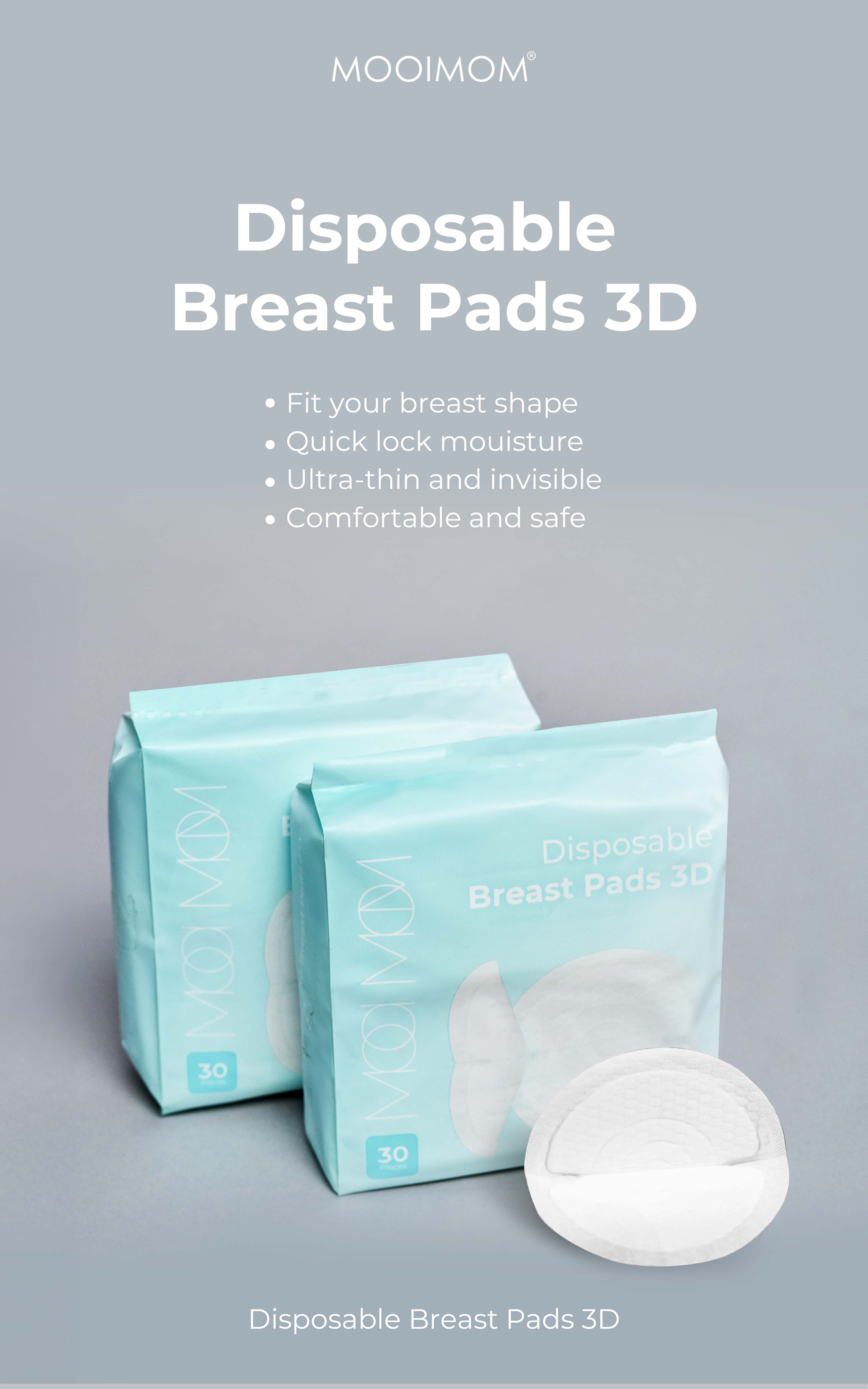 MOOIMOM Disposable Breast Pad 3D Ultra-Thin 120pcs - Penyerap ASI Sekali Pakai description image