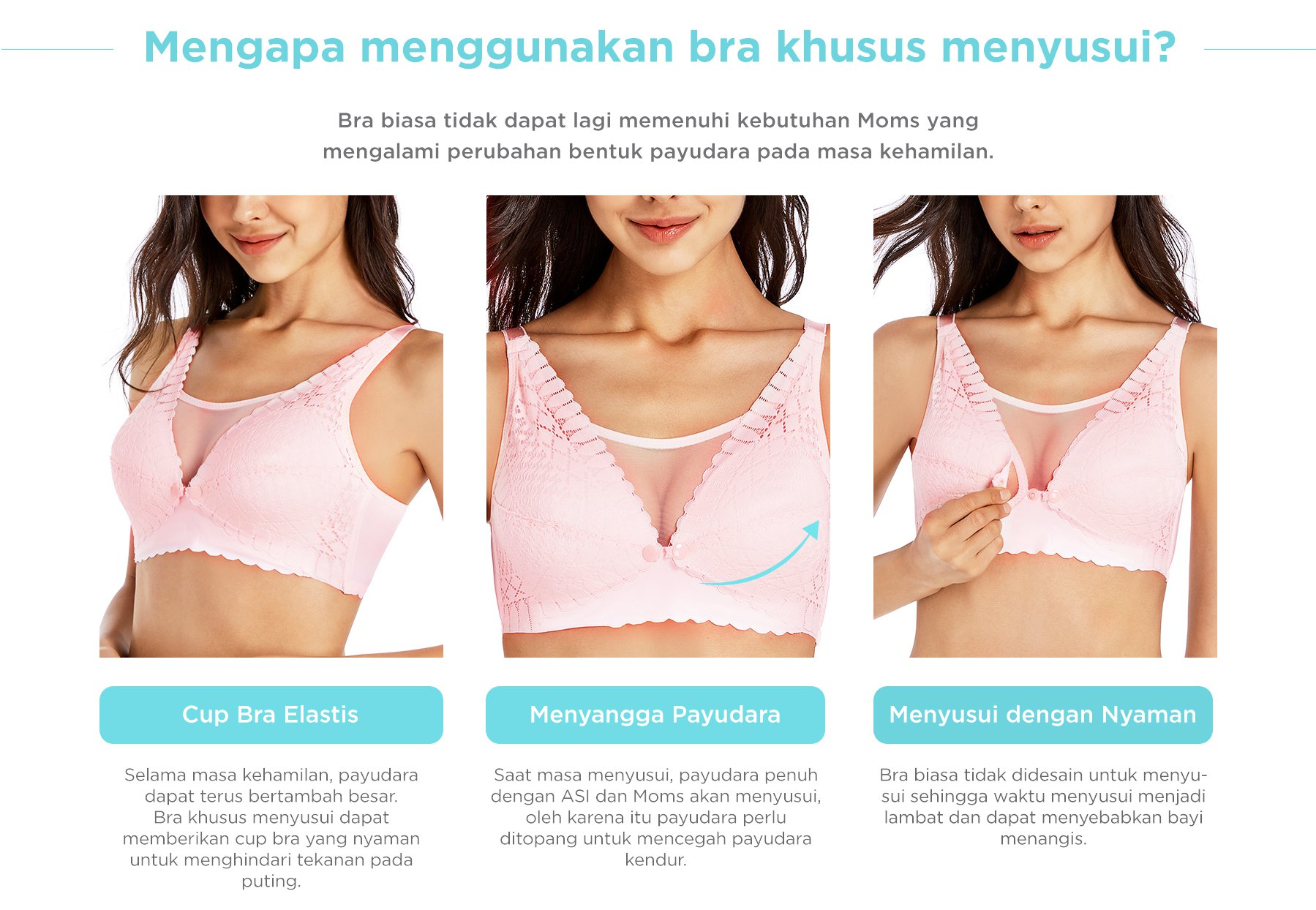 MOOIMOM Breathable Lace Maternity & Nursing Bra - Bra Hamil & Menyusui description image