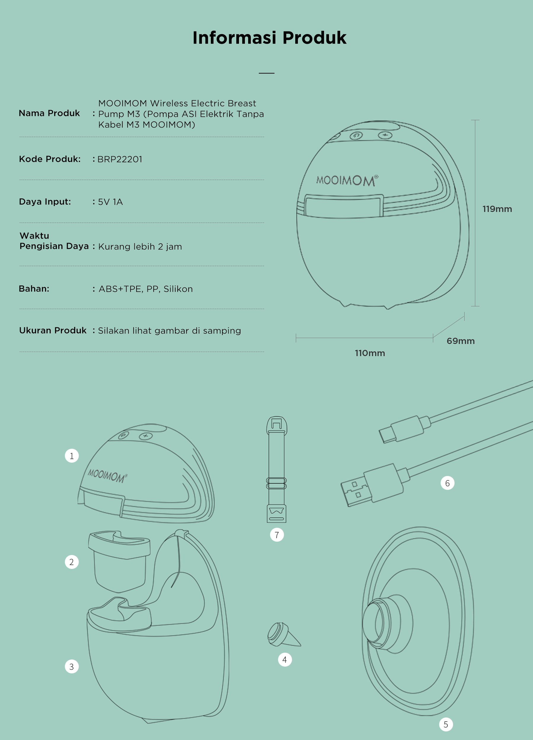 MOOIMOM Wireless Electric Breast Pump M3 2 Pcs - Pompa ASI Elektrik Wireless description image