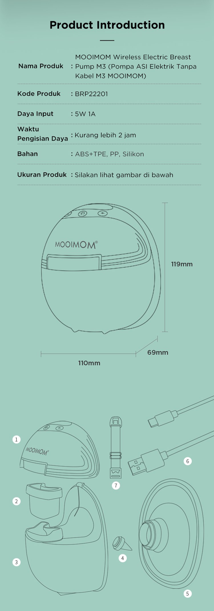 MOOIMOM Wireless Electric Breast Pump M3 2 Pcs - Pompa ASI Elektrik Wireless description image