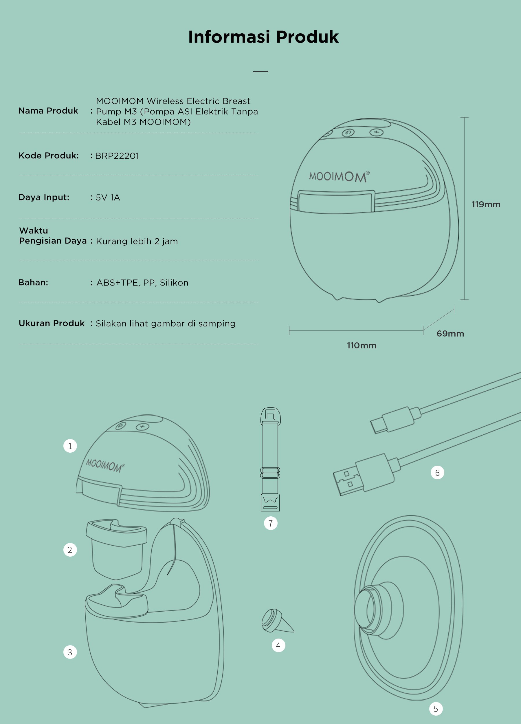 MOOIMOM Wireless Electric Breast Pump M3 x Silicone Breast Pump - Pompa ASI Elektrik Wireless M3 description image