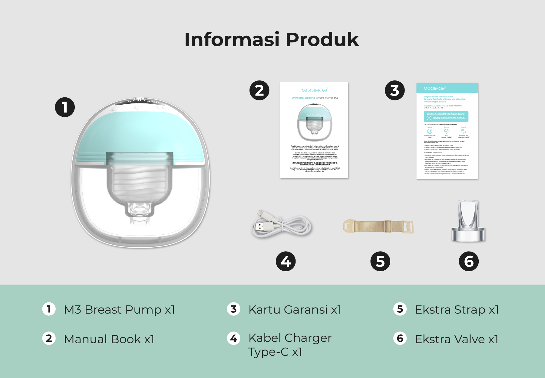 [PRE ORDER] MOOIMOM Wireless Electric Breast Pump M3 x MOOIMOM Breastmilk Storage Bags 120ml - Pompa ASI Elektrik Wireless M3 description image