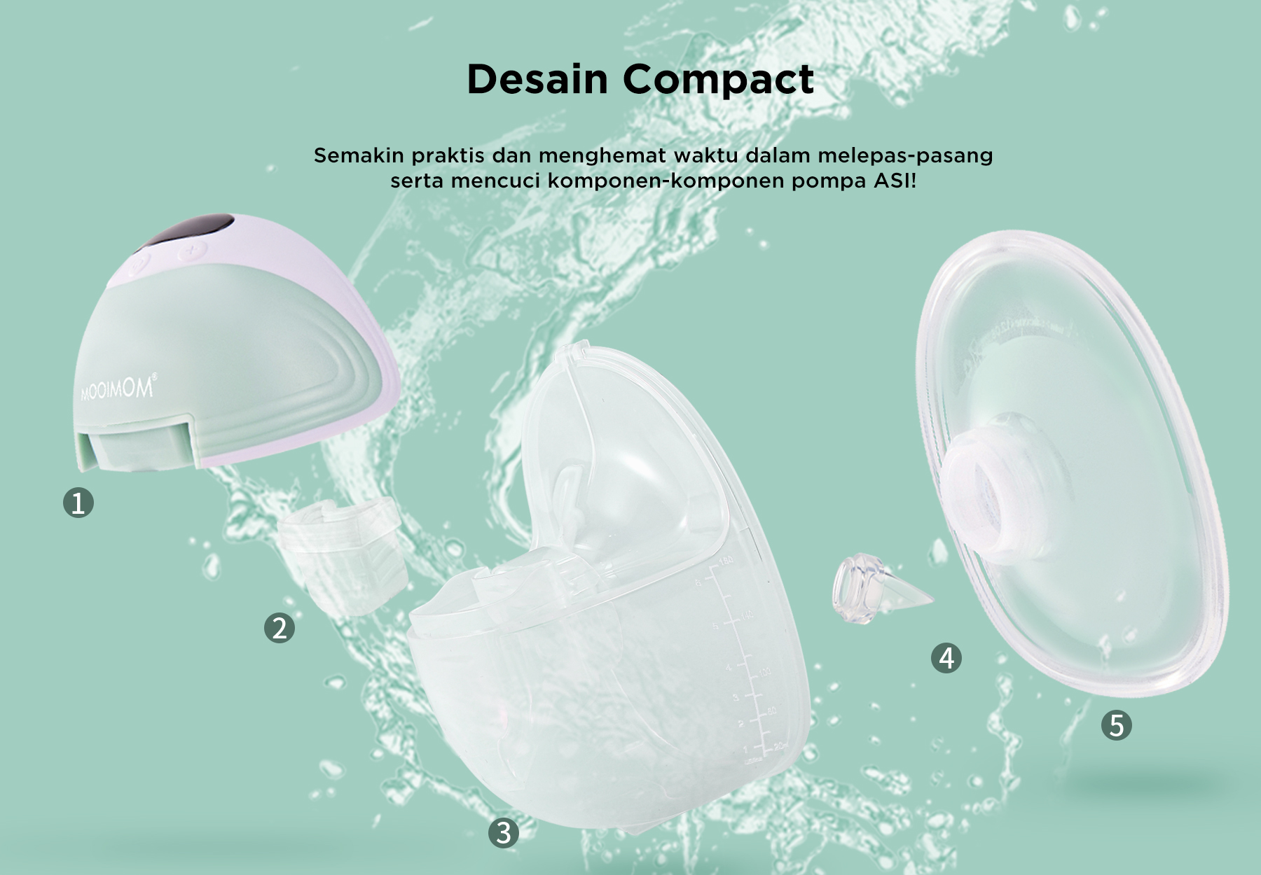 MOOIMOM Wireless Electric Breast Pump M3 with mooikind Baby Wet Wipes description image