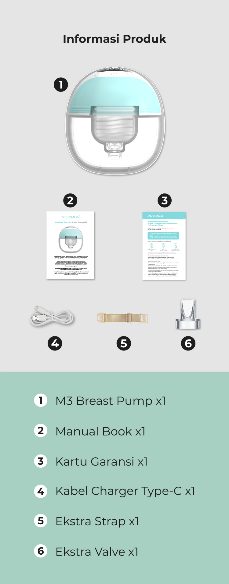 MOOIMOM Wireless Electric Breast Pump M3 with mooikind Baby Wet Wipes description image