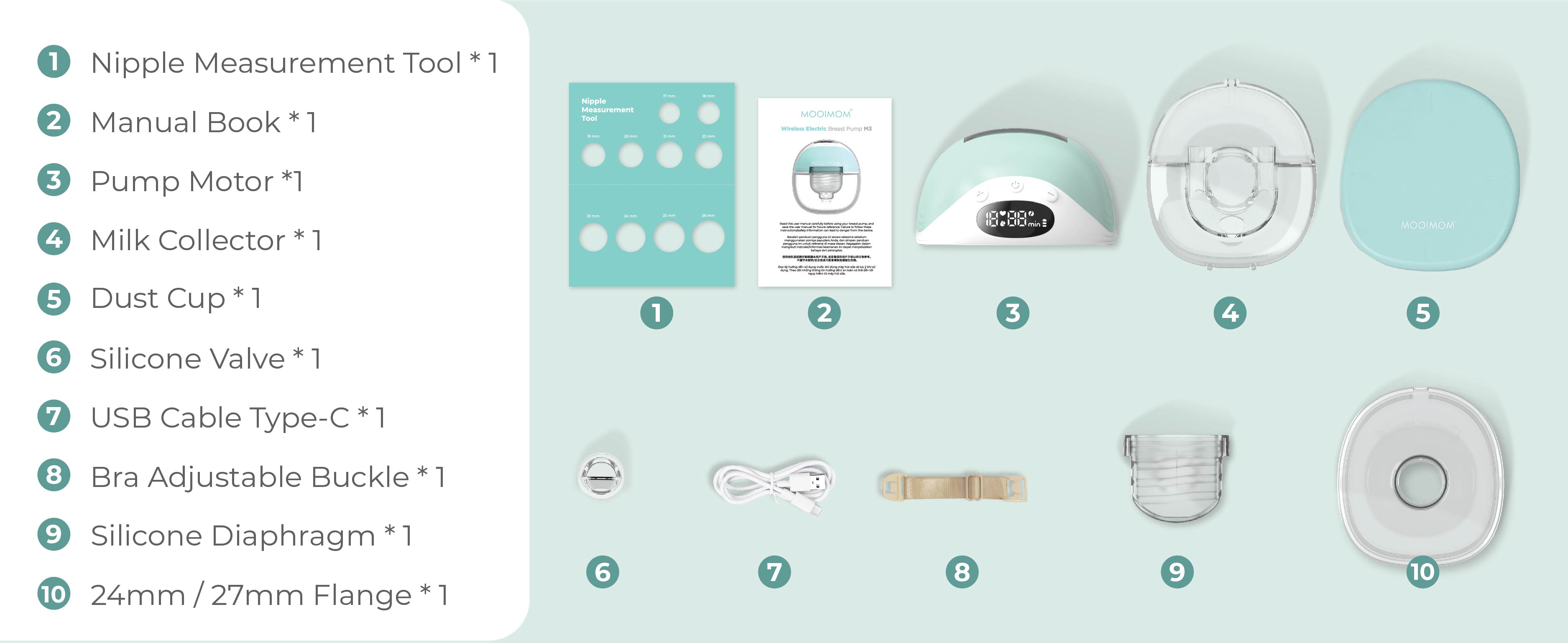 MOOIMOM Wireless Electric Breast Pump M3 - Pompa ASI Elektrik Wireless M3 description image