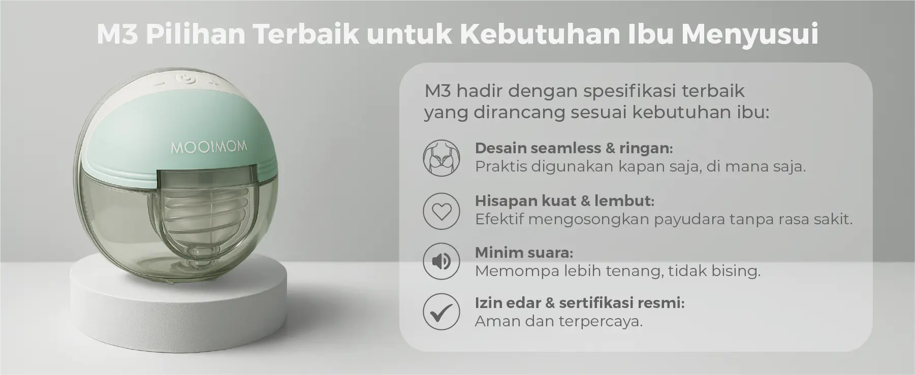 MOOIMOM Wireless Electric Breast Pump M3 - Pompa ASI Elektrik Wireless M3 description image