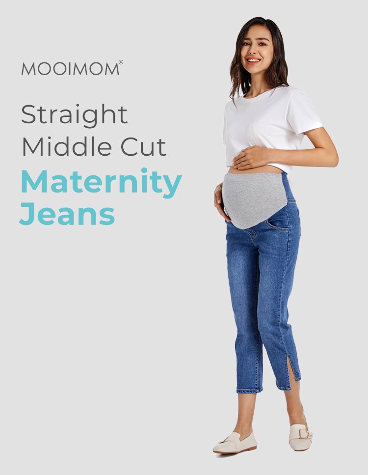 MOOIMOM Straight Middle Cut Maternity Jeans - Celana Jeans Hamil description image