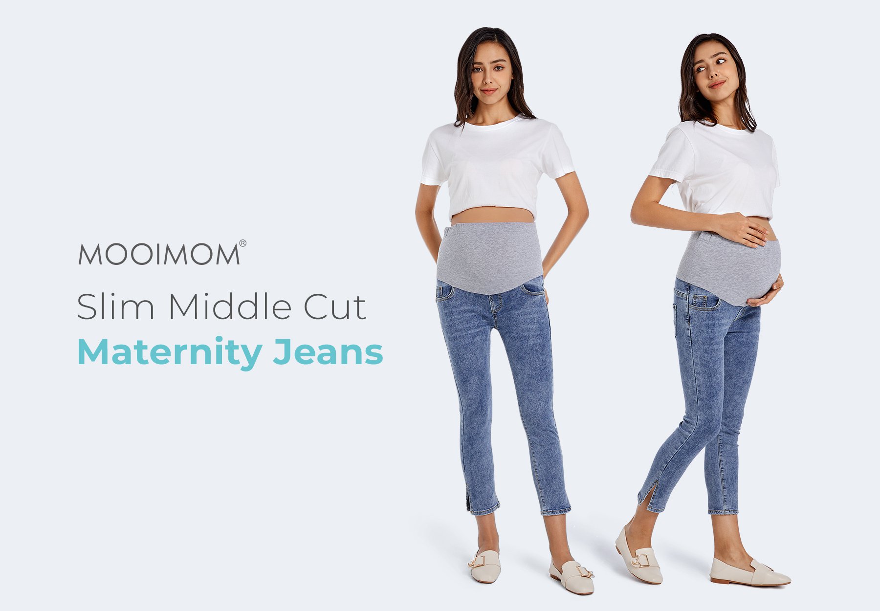 MOOIMOM Slim Middle Cut Maternity Jeans - Celana Jeans Hamil description image